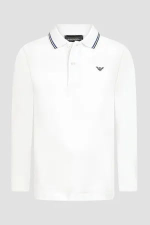 Emporio Armani Boys Long Sleeve Polo Shirt In White