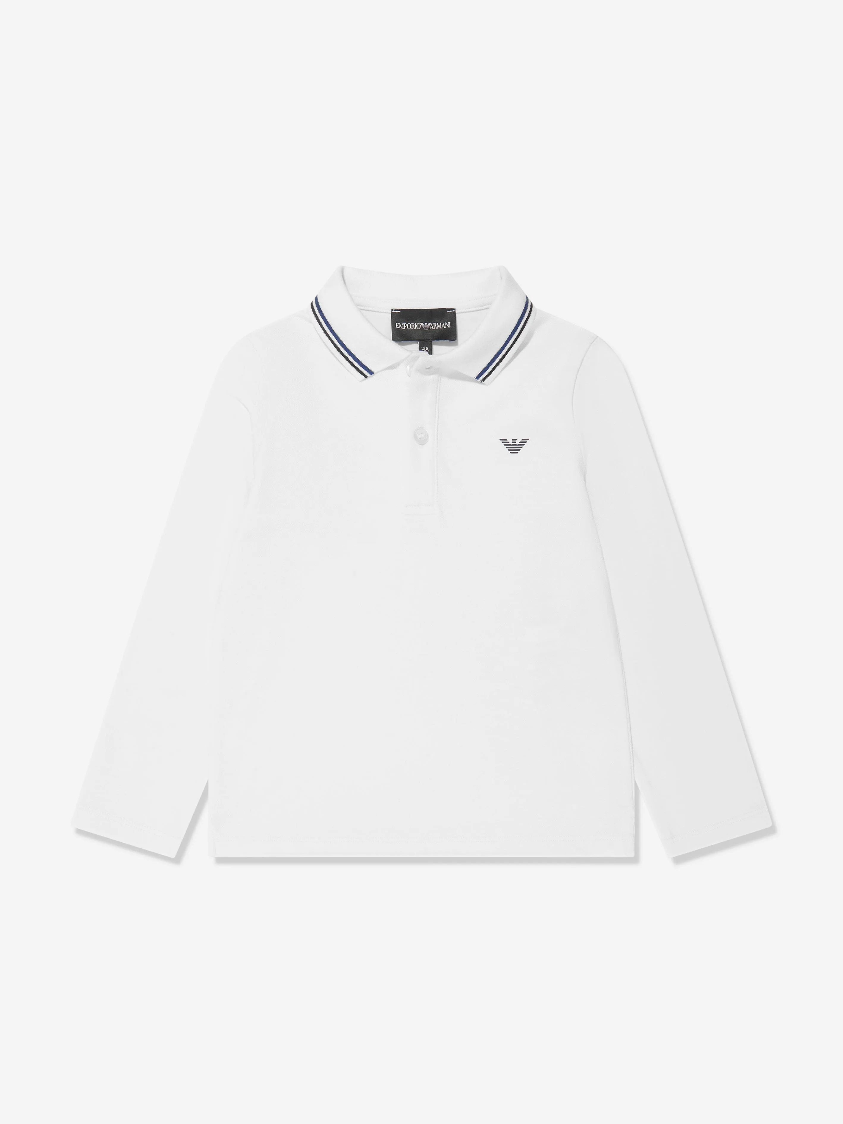 Emporio Armani Boys Long Sleeve Polo Shirt In White