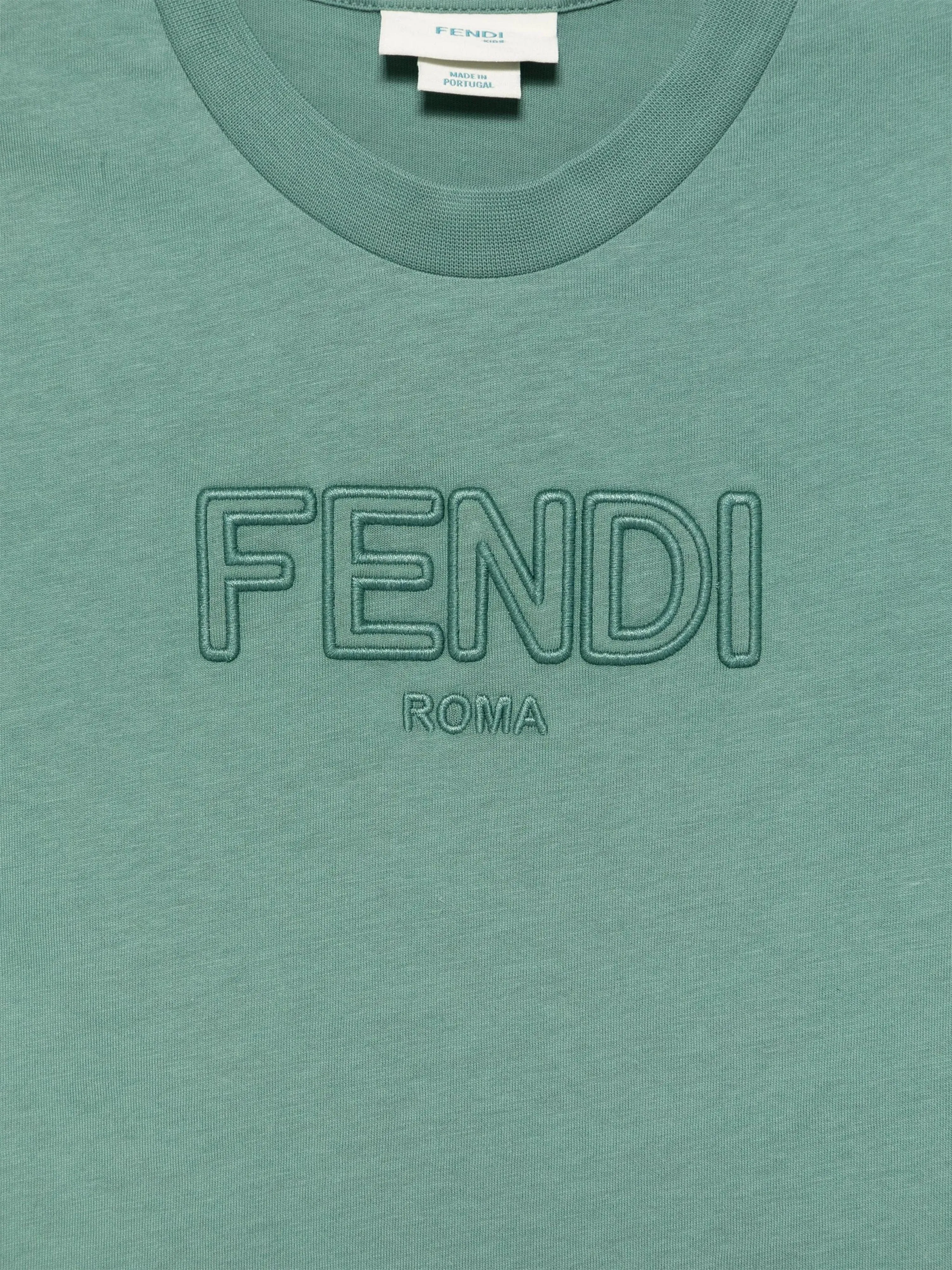 Fendi Kids Logo T-Shirt in Green