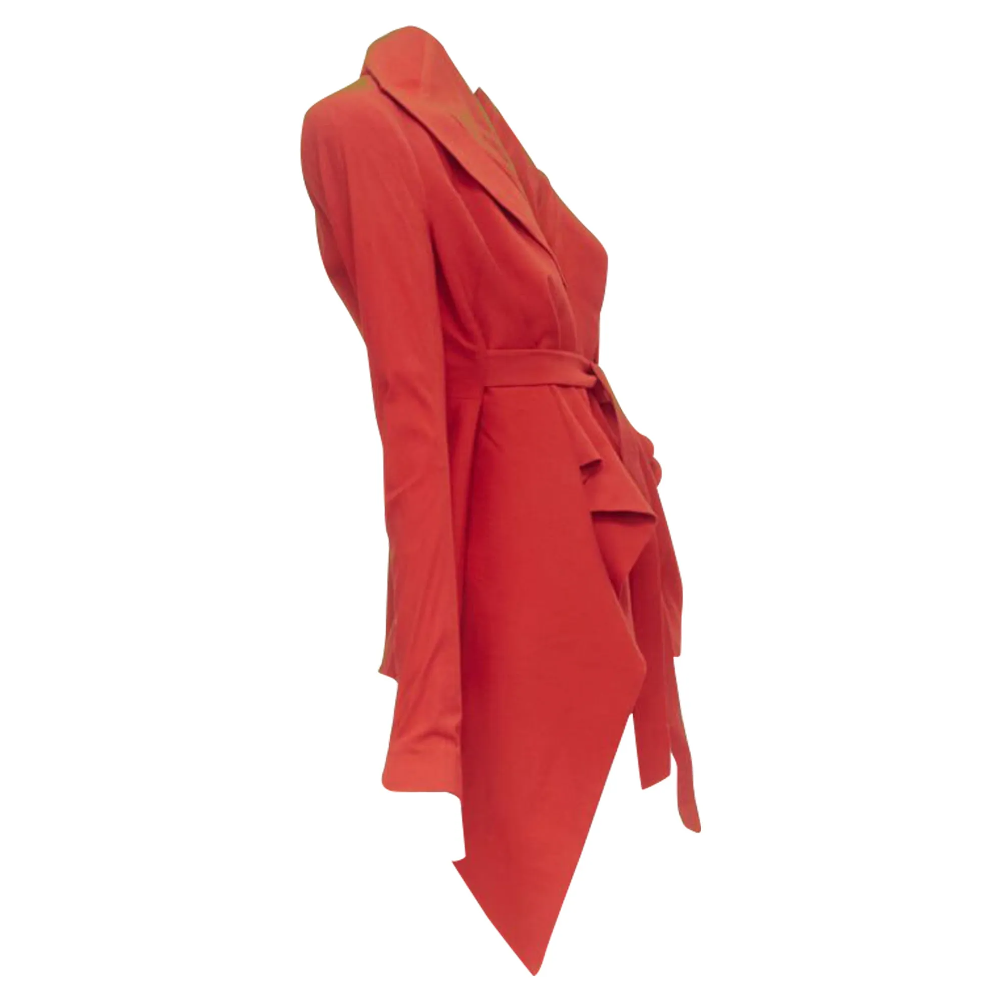 Garteh Pugh shoulder padded draped hem belted jacket