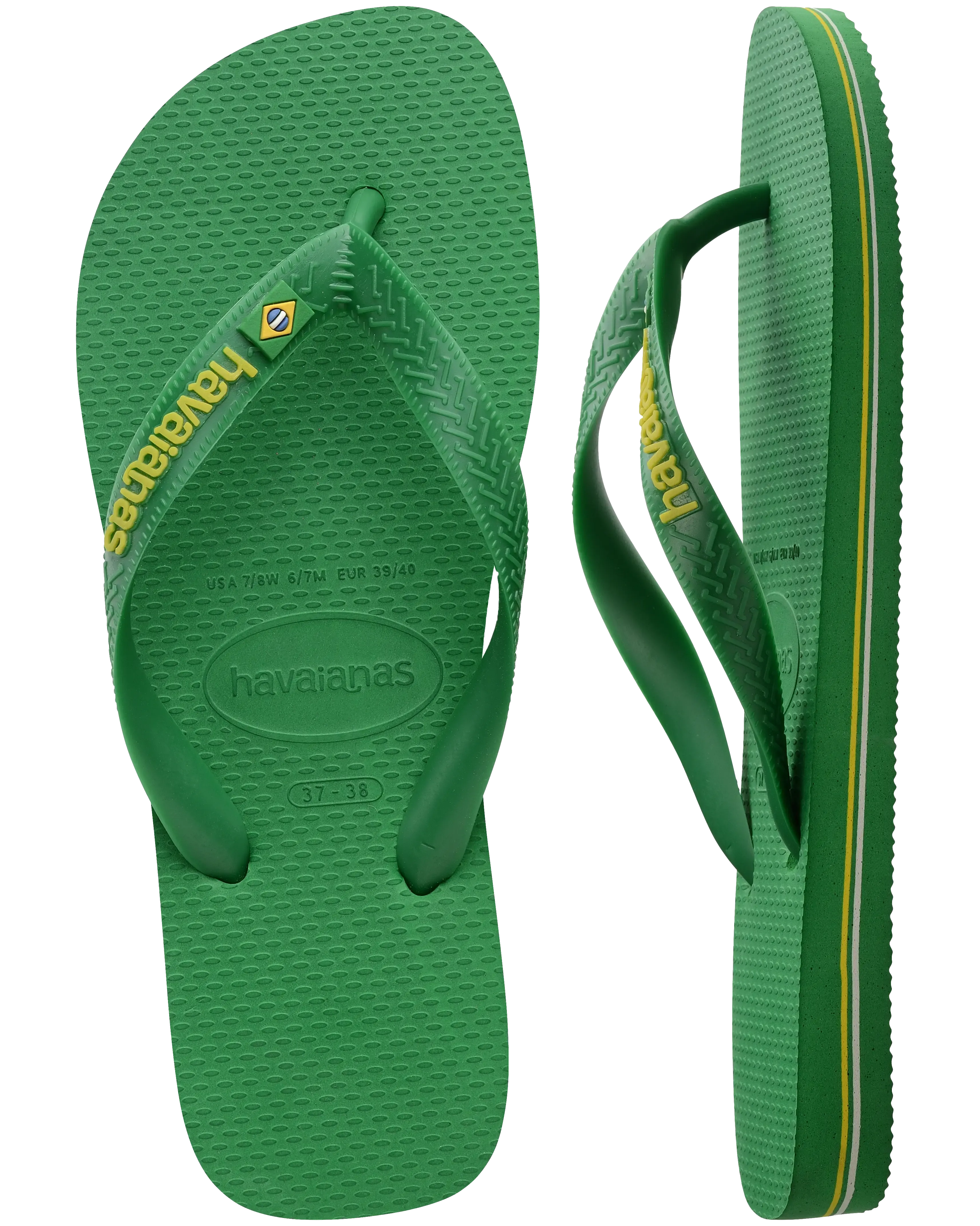 Havaianas Shoes Boys Brasil Logo Neon Flip Flops in Patria Green & Yellow Citrico