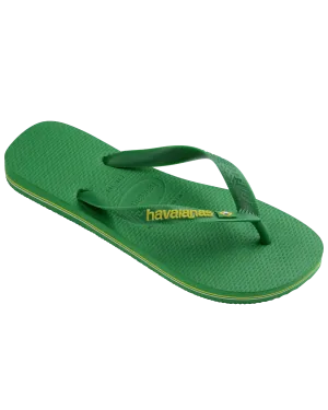 Havaianas Shoes Boys Brasil Logo Neon Flip Flops in Patria Green & Yellow Citrico