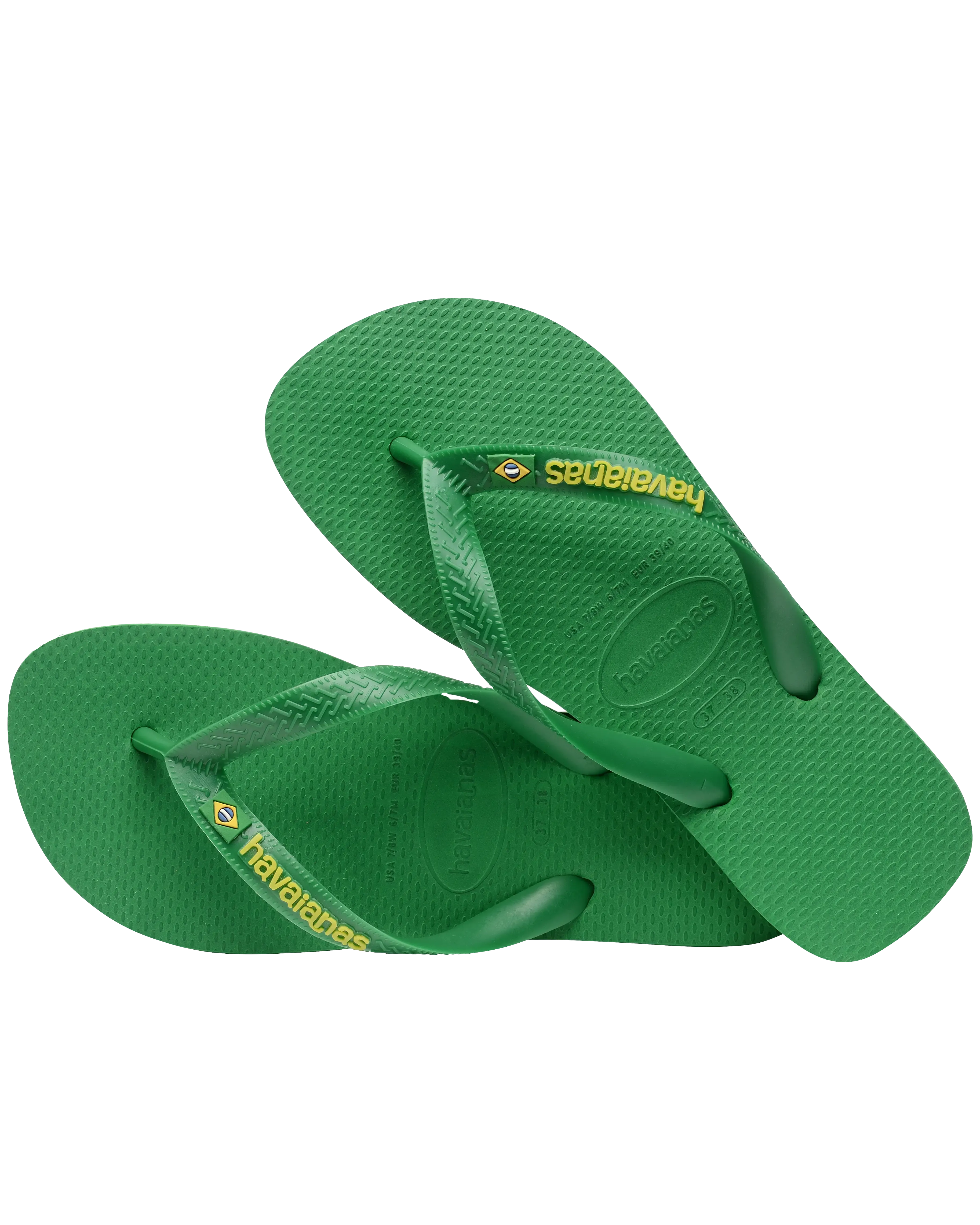 Havaianas Shoes Boys Brasil Logo Neon Flip Flops in Patria Green & Yellow Citrico