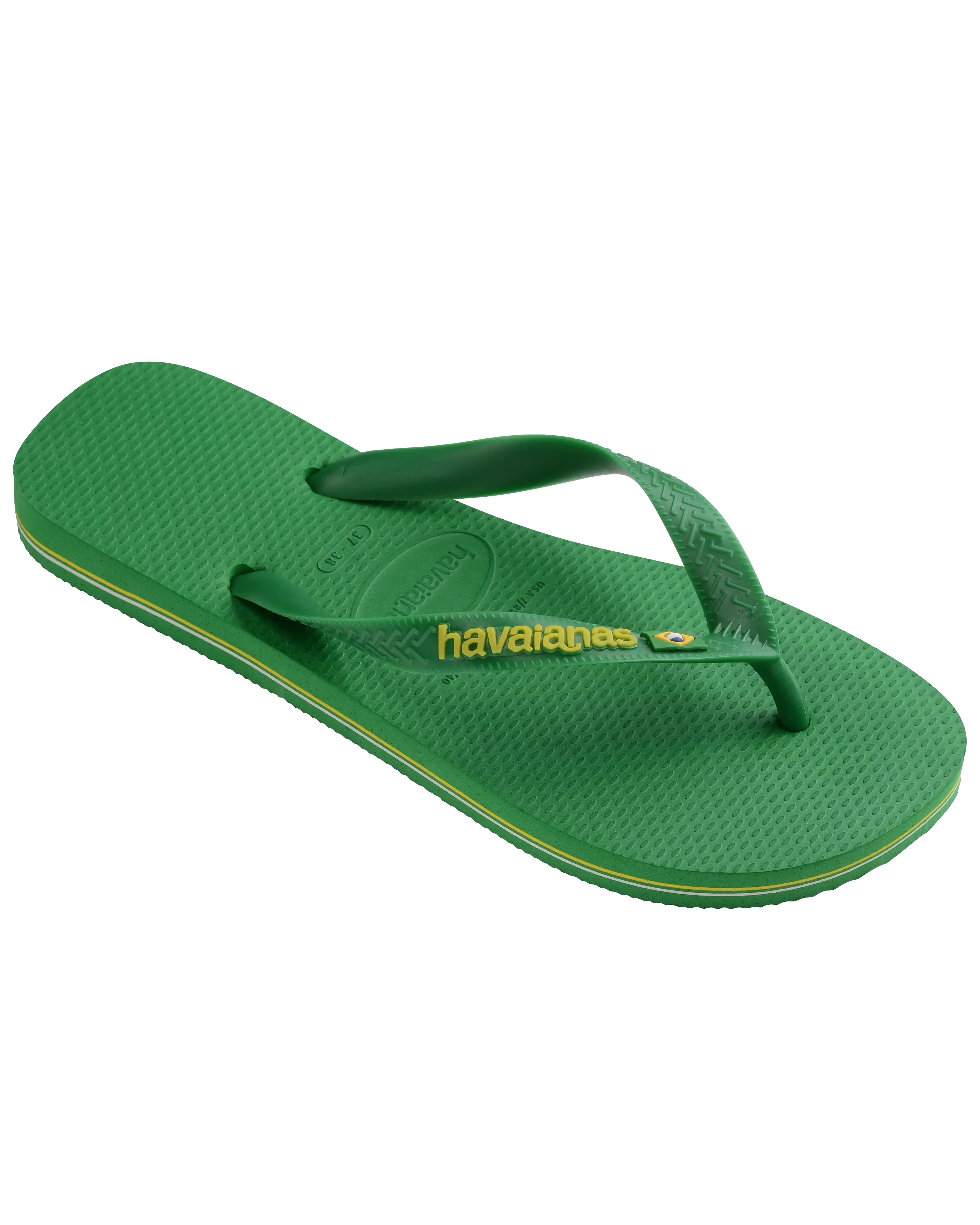 Havaianas Shoes Boys Brasil Logo Neon Flip Flops in Patria Green & Yellow Citrico