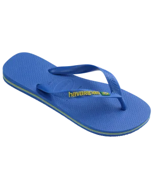 Havaianas Shoes Boys Brasil Logo Neon Flip Flops in Star Blue