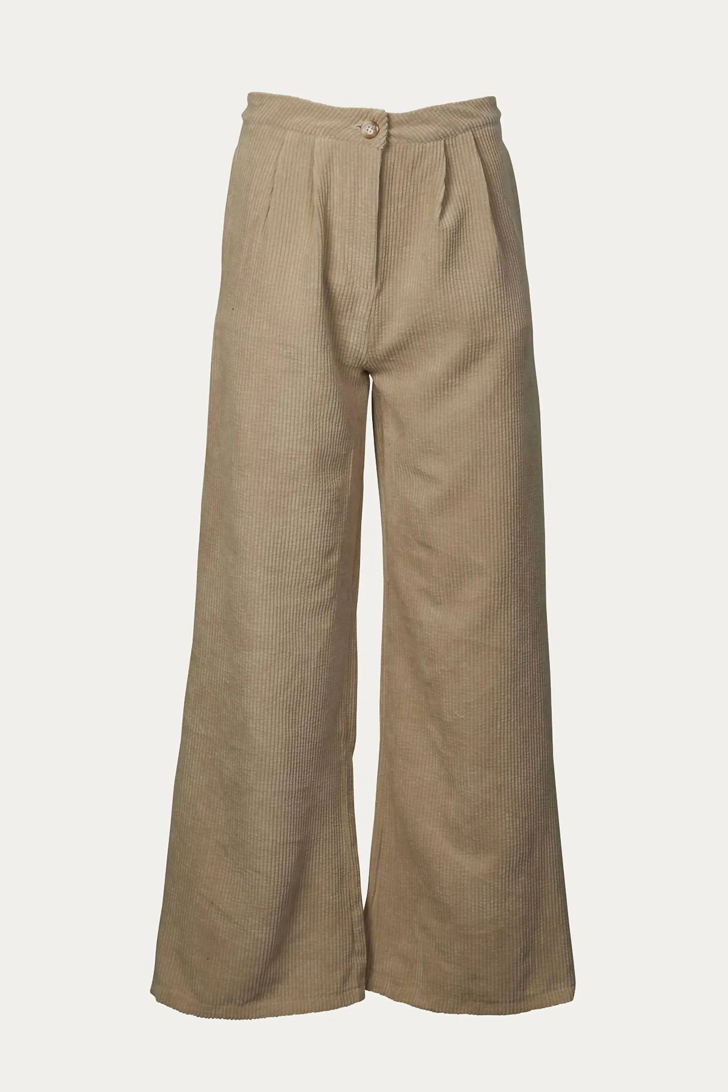 High-Waist Pleated Corduroy Pants In Beige