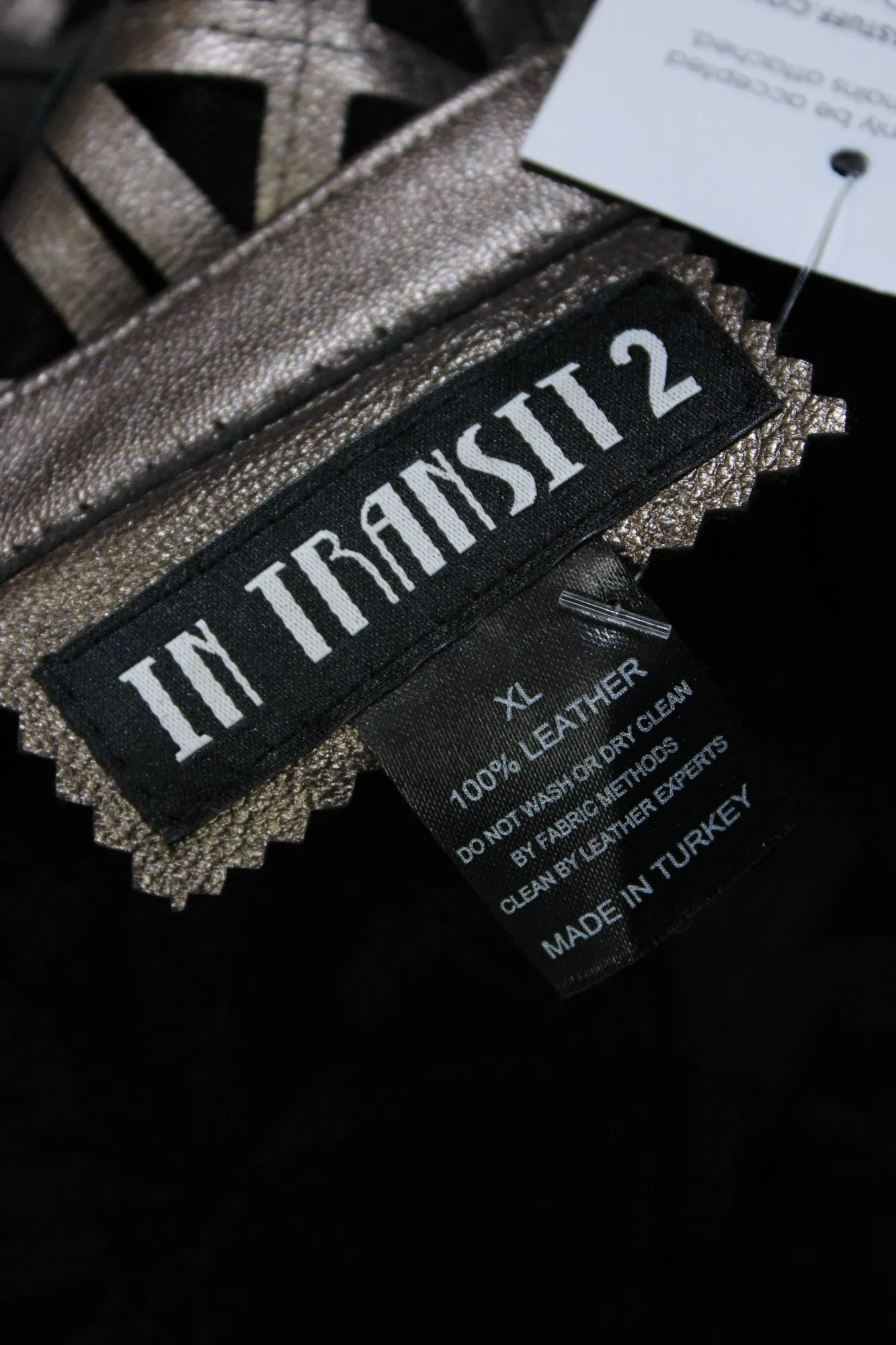 In Transit Womens Laser Cut Metallic Mesh Leather Jacket Brown Black