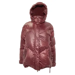 Iro Secured Button Hooded Down Jacket in Burgundy Polyamide