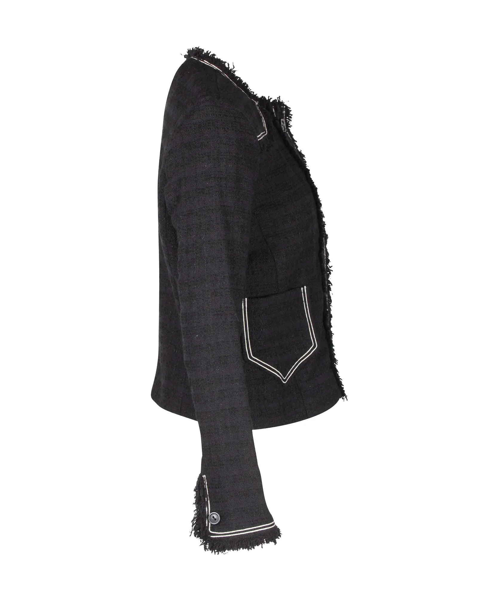 Isabel Marant Etoile Ferris Fringed Tweed Jacket in Black Cotton