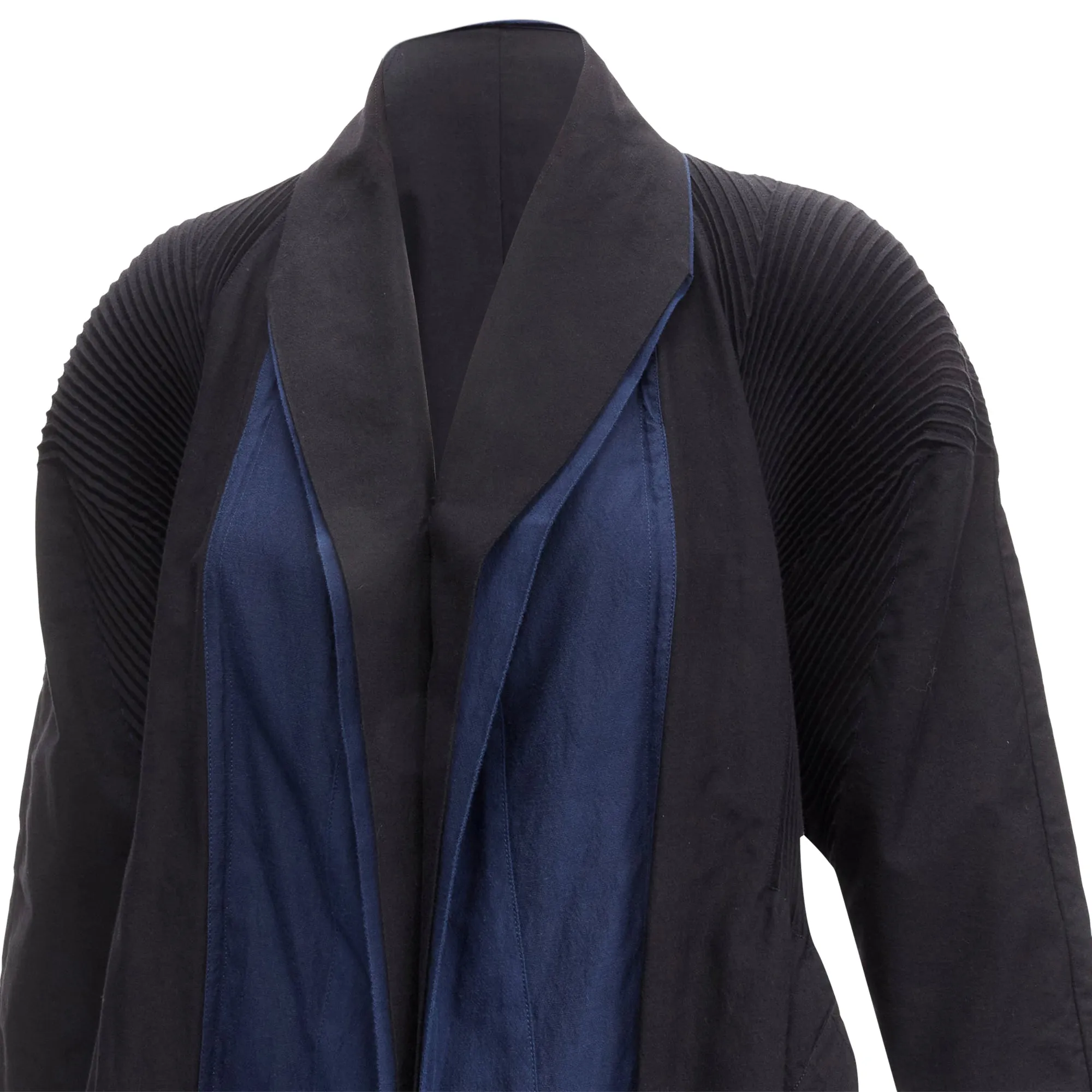 Issey Miyake cotton blend pleated shoulder D cut coat
