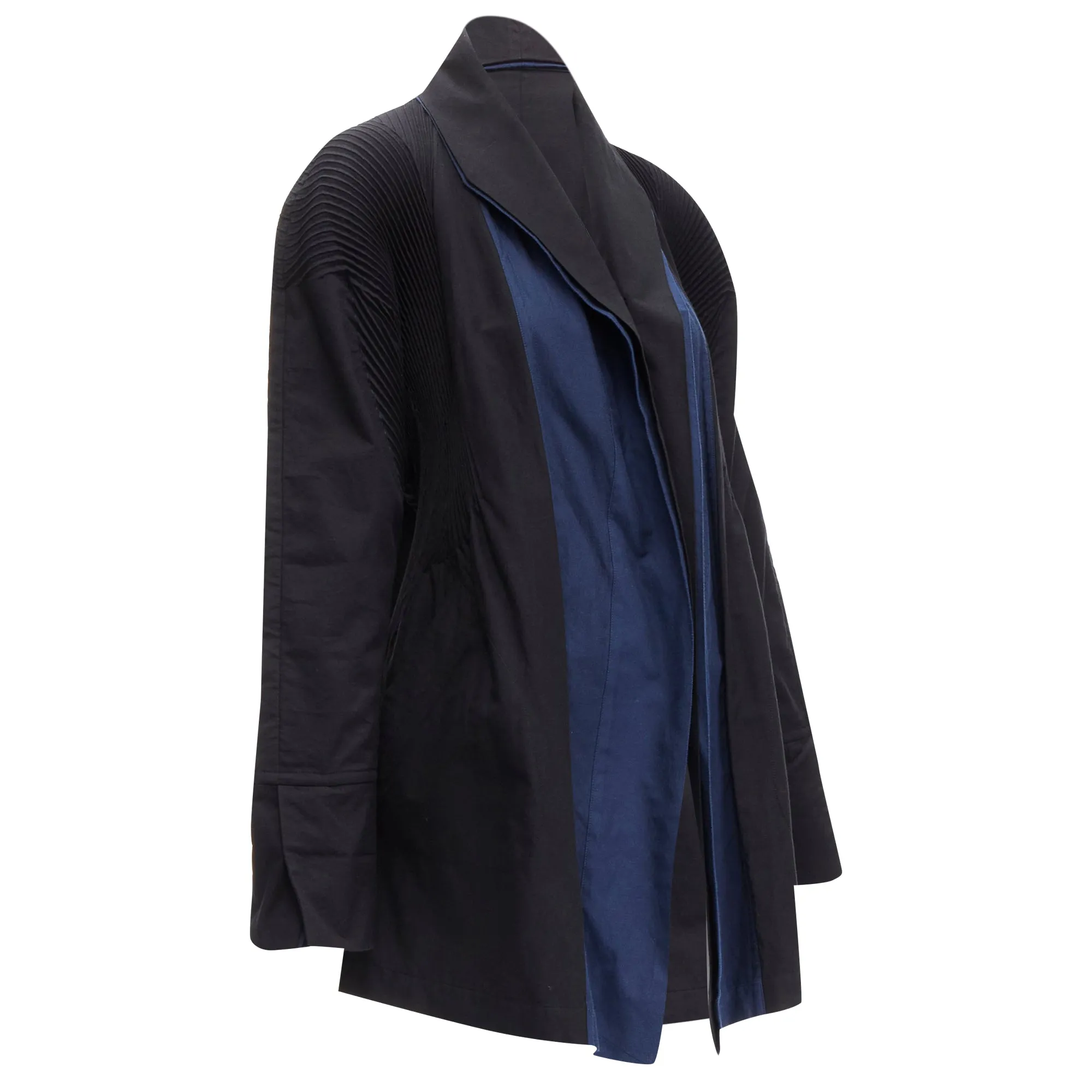 Issey Miyake cotton blend pleated shoulder D cut coat