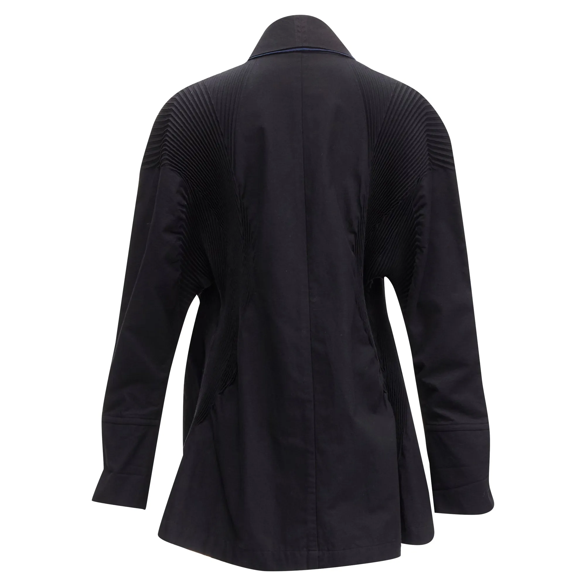 Issey Miyake cotton blend pleated shoulder D cut coat