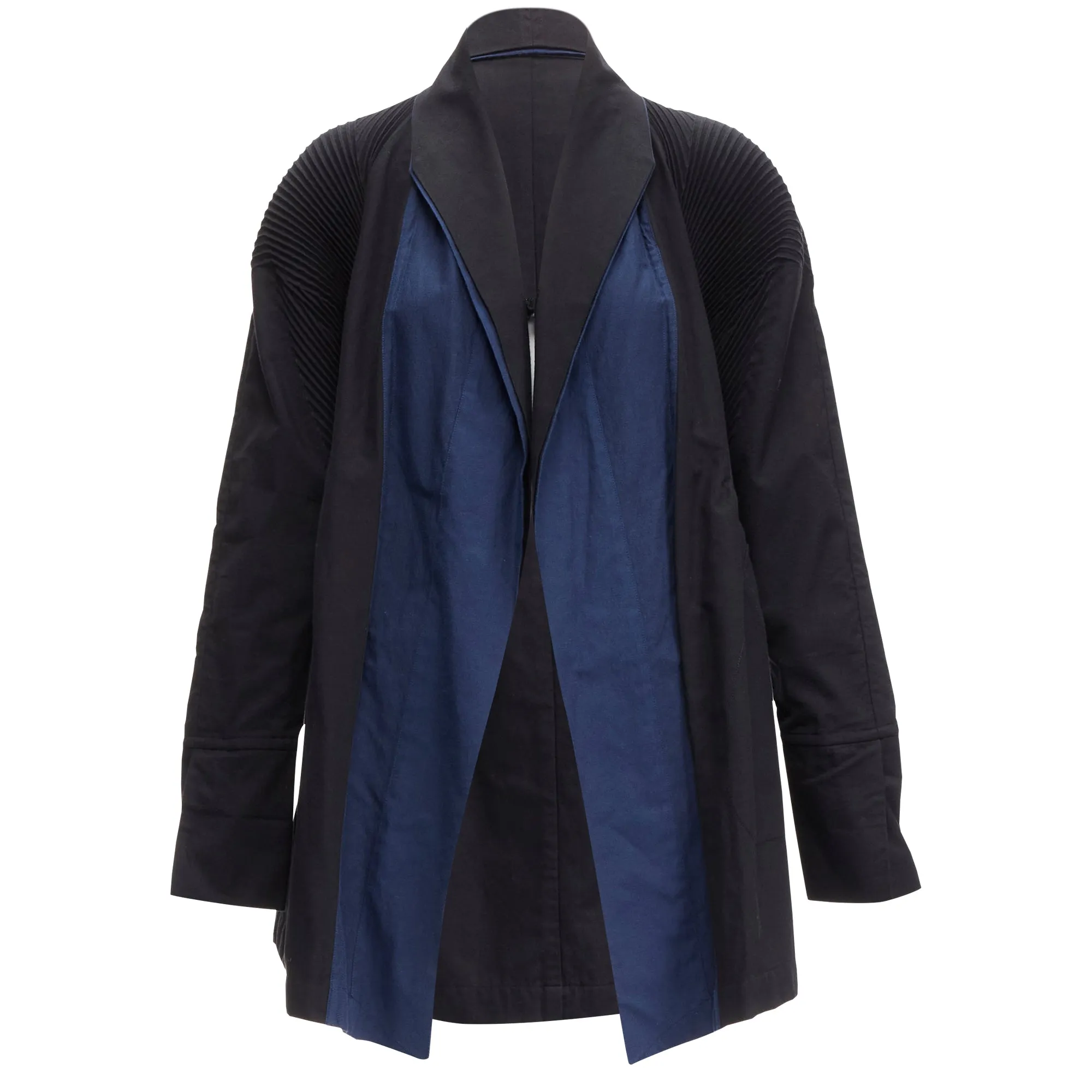 Issey Miyake cotton blend pleated shoulder D cut coat