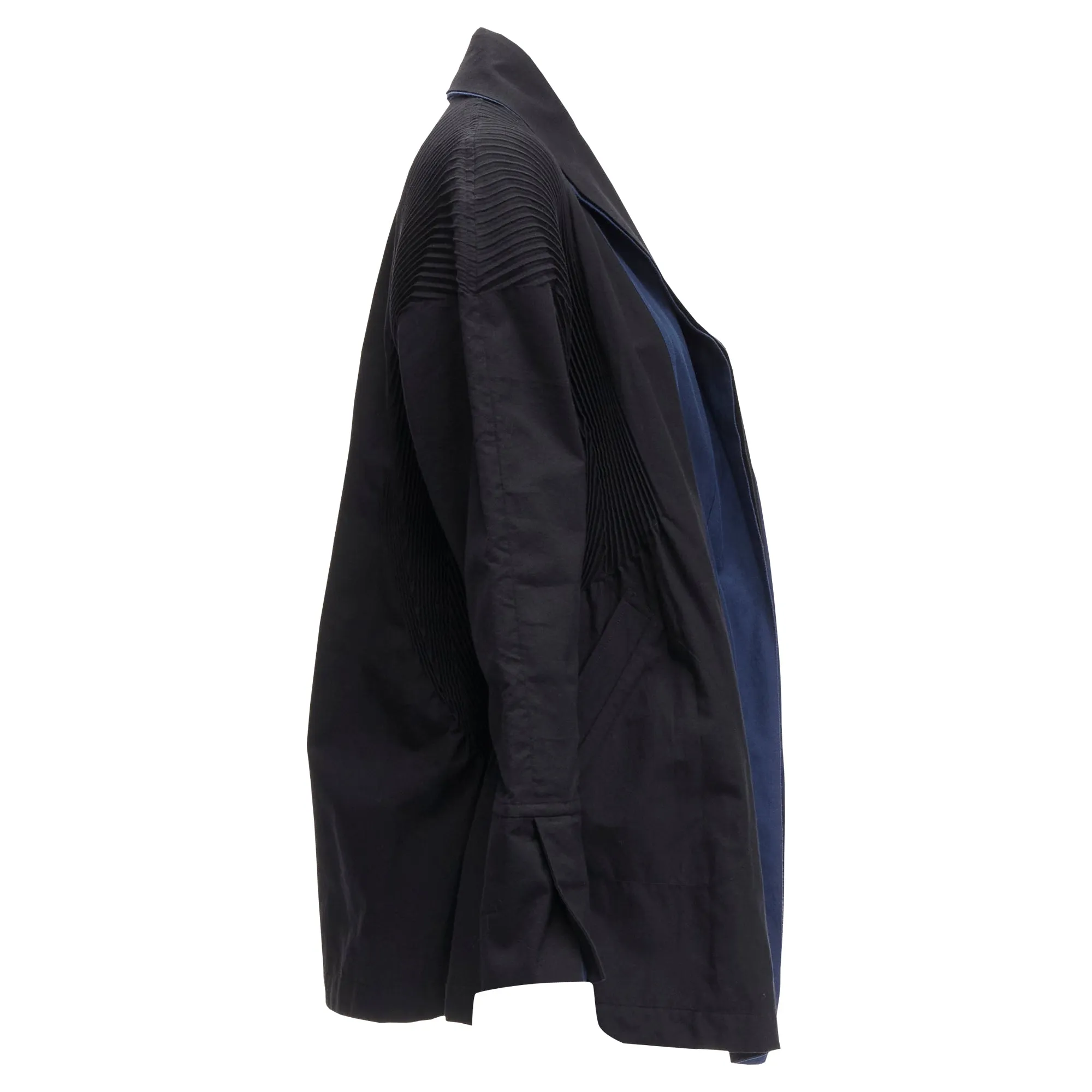 Issey Miyake cotton blend pleated shoulder D cut coat