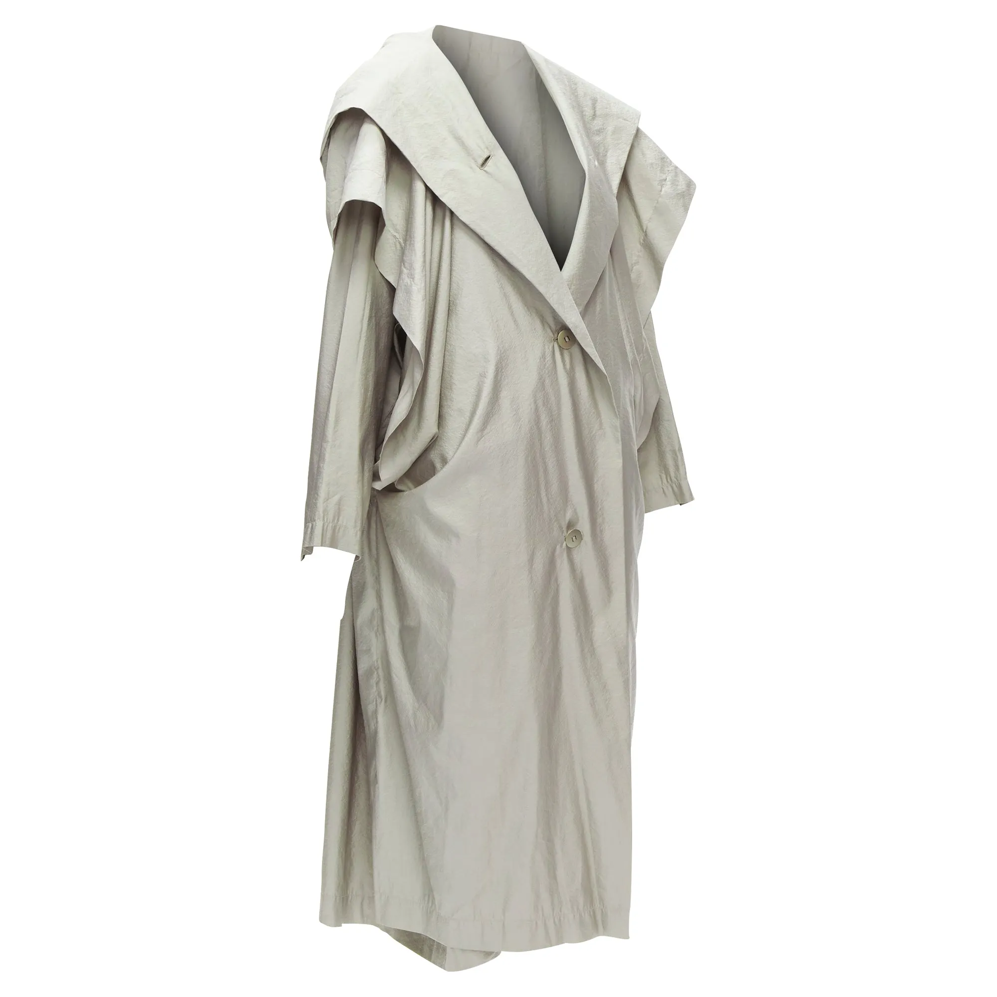 Issey Miyake hooded sleeve layer draped overcoat