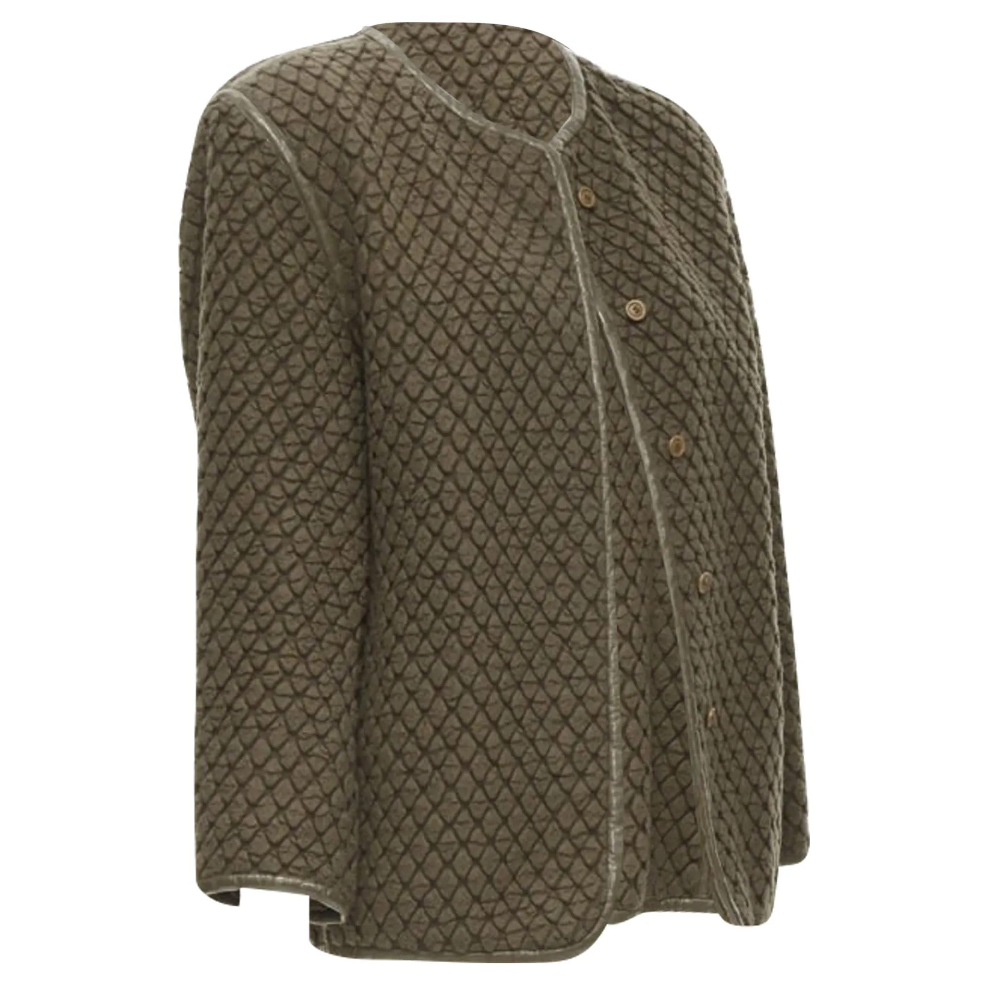 Issey Miyake waffle cloque leather trim jacket
