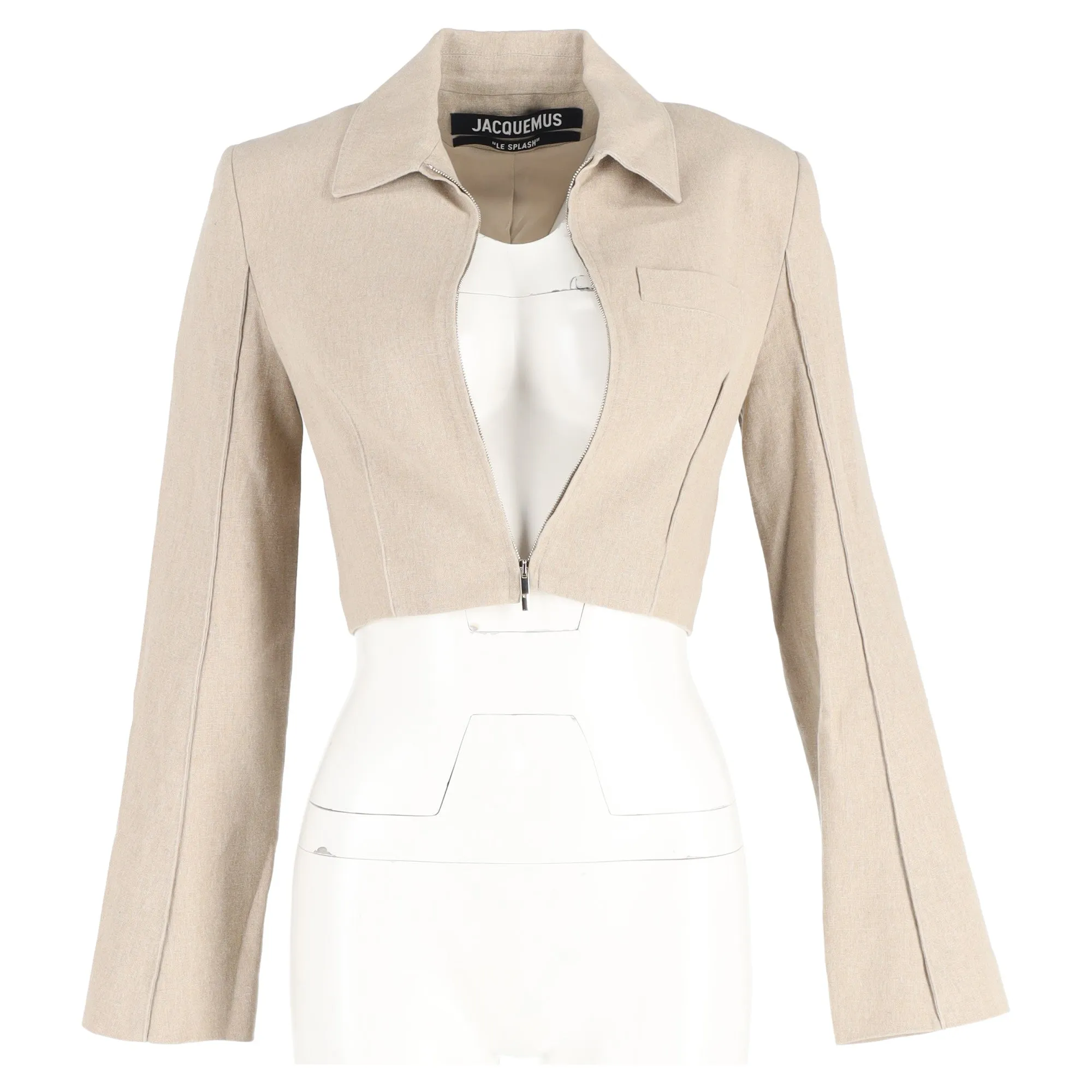 Jacquemus La Veste Limao Cropped Jacket in Beige Linen