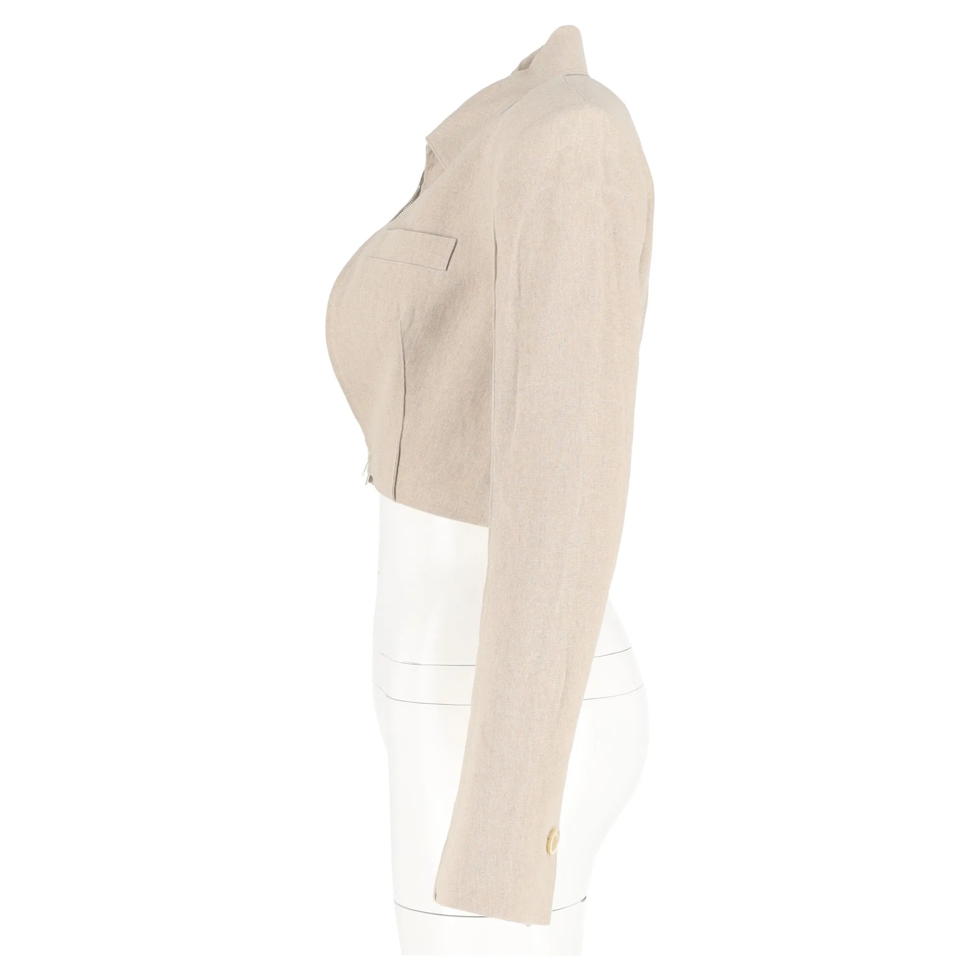 Jacquemus La Veste Limao Cropped Jacket in Beige Linen