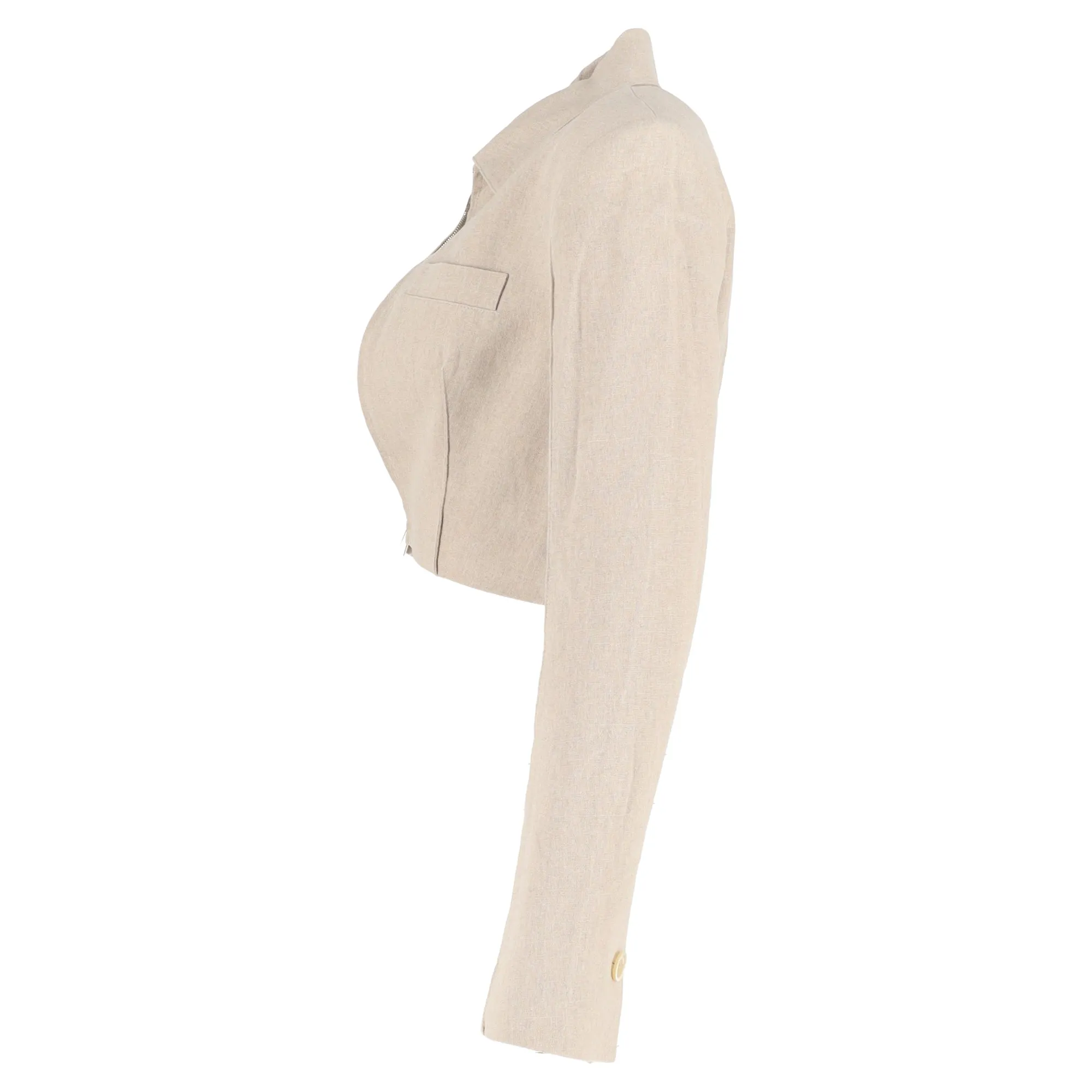 Jacquemus La Veste Limao Cropped Jacket in Beige Linen