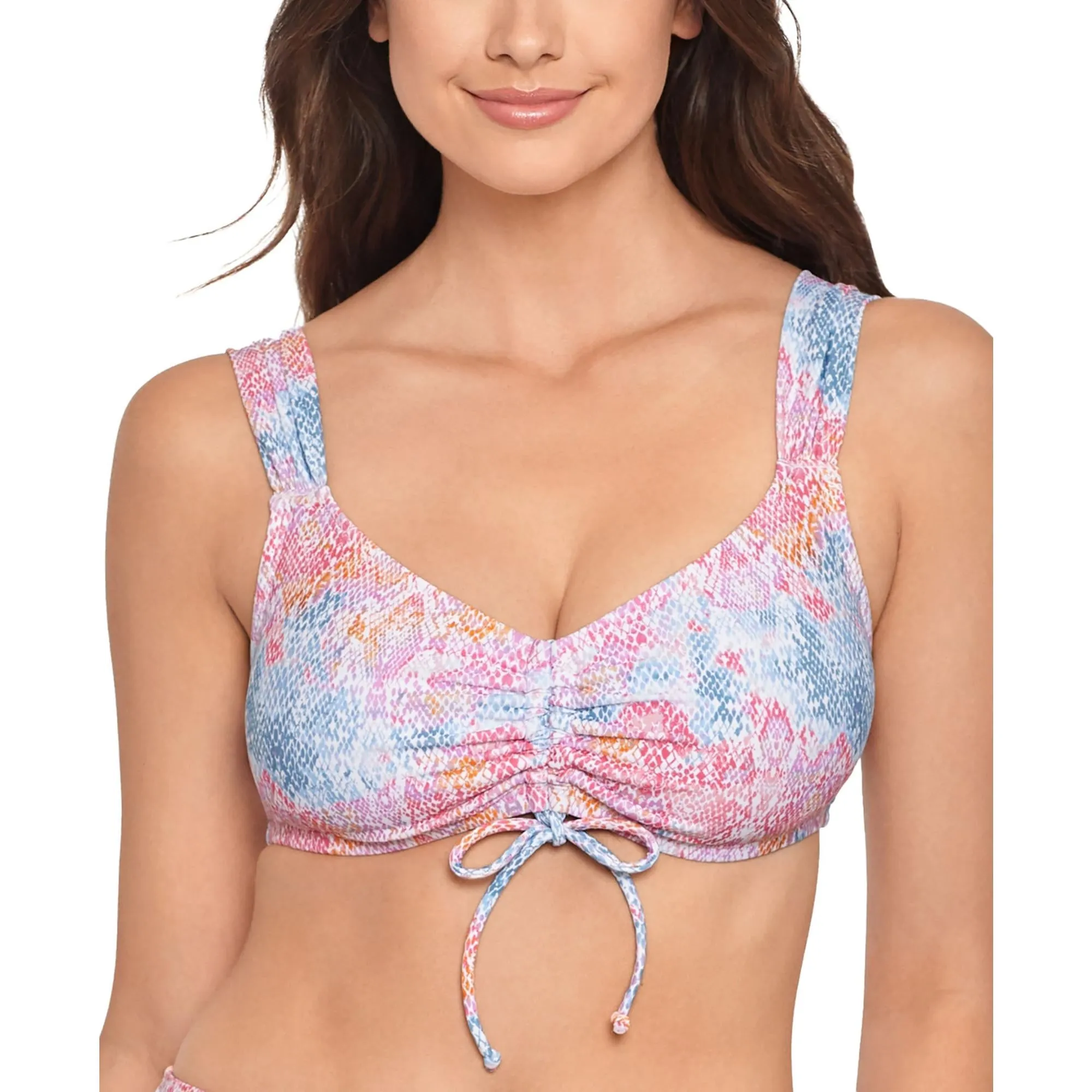 Juniors Womens Snake Print Knot-Front Bikini Swim top