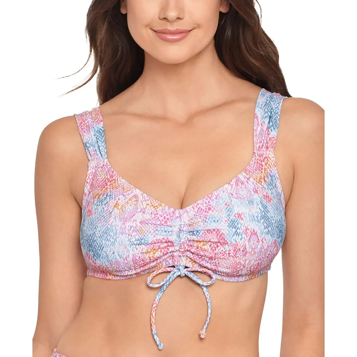 Juniors Womens Snake Print Knot-Front Bikini Swim top