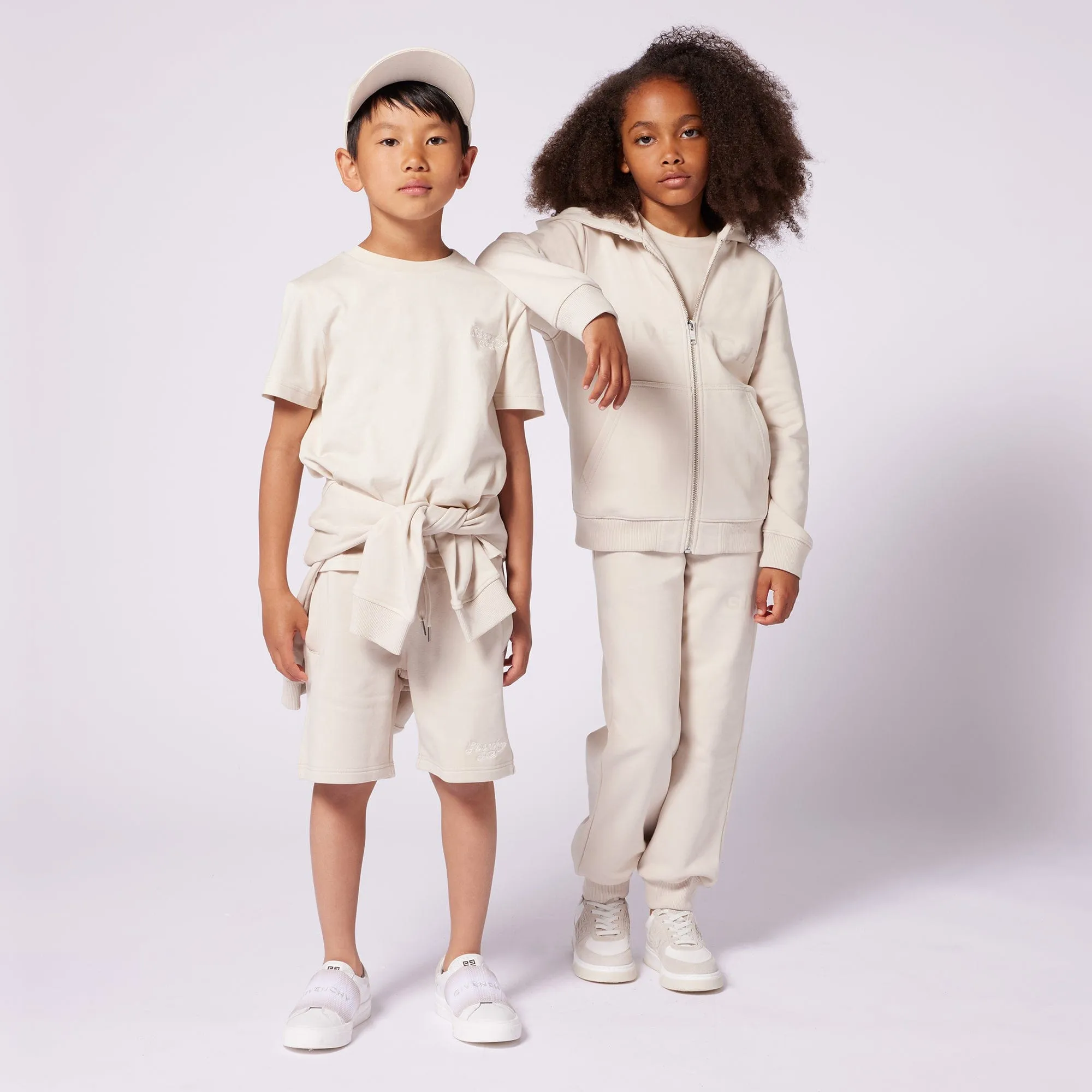 Kids 4G Logo Zip Up Top in Beige