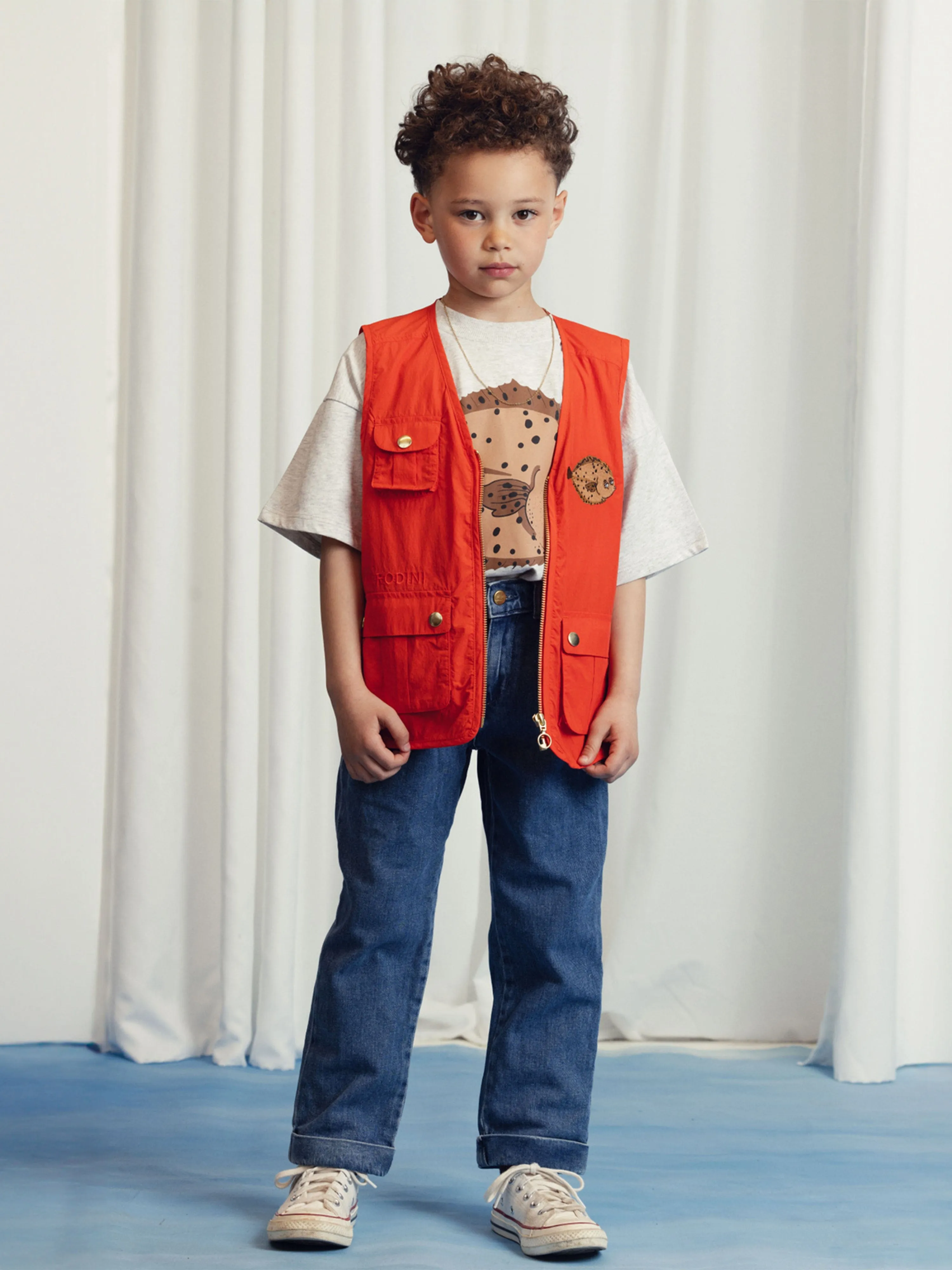 Kids Flundra Embroidered Utility Vest in Orange