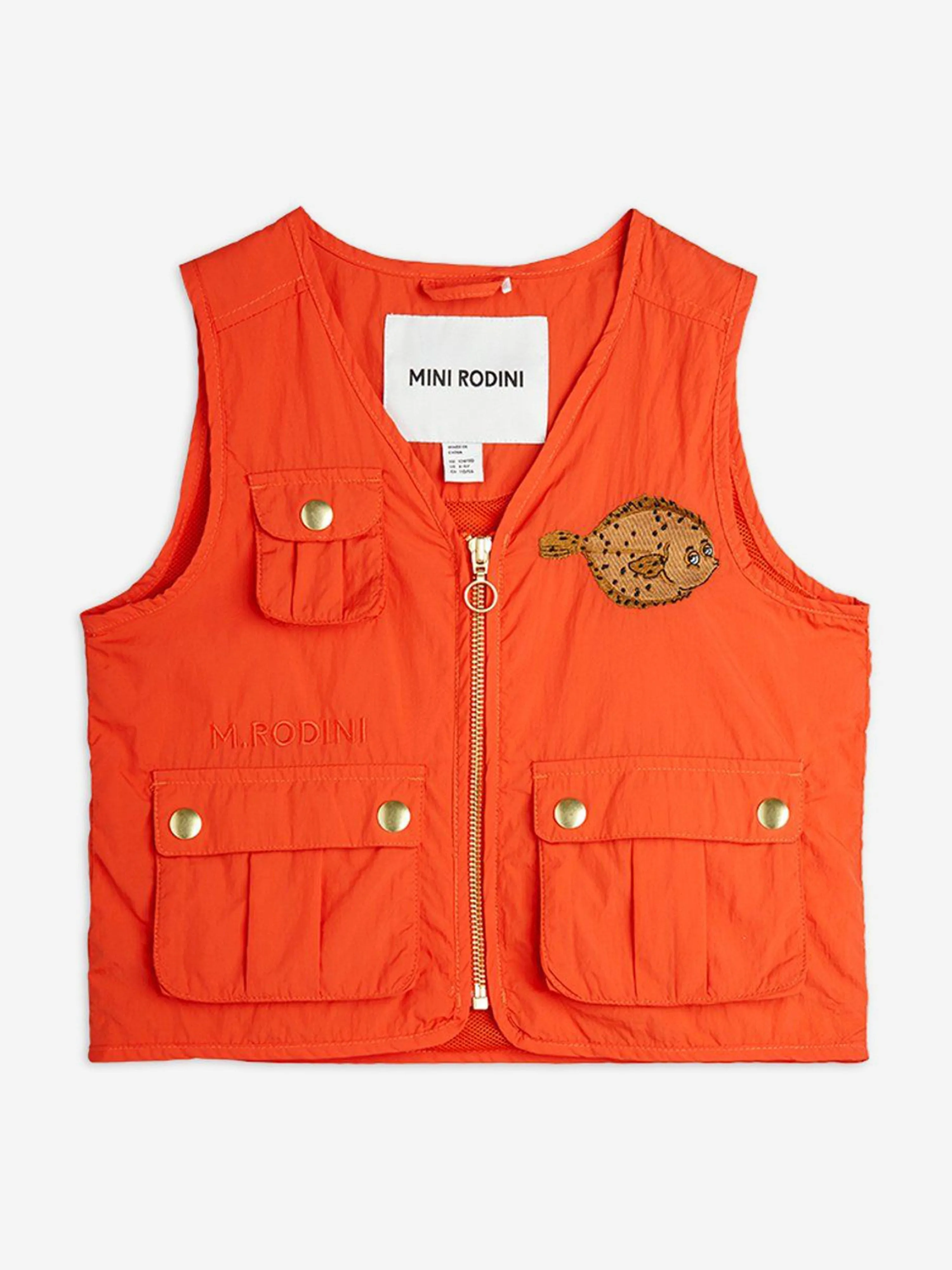 Kids Flundra Embroidered Utility Vest in Orange