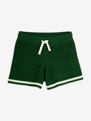 Kids Lizard Patch Crochet Knit Shorts in Green