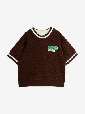 Kids Lizard Patch Crochet Knit T-Shirt in Brown