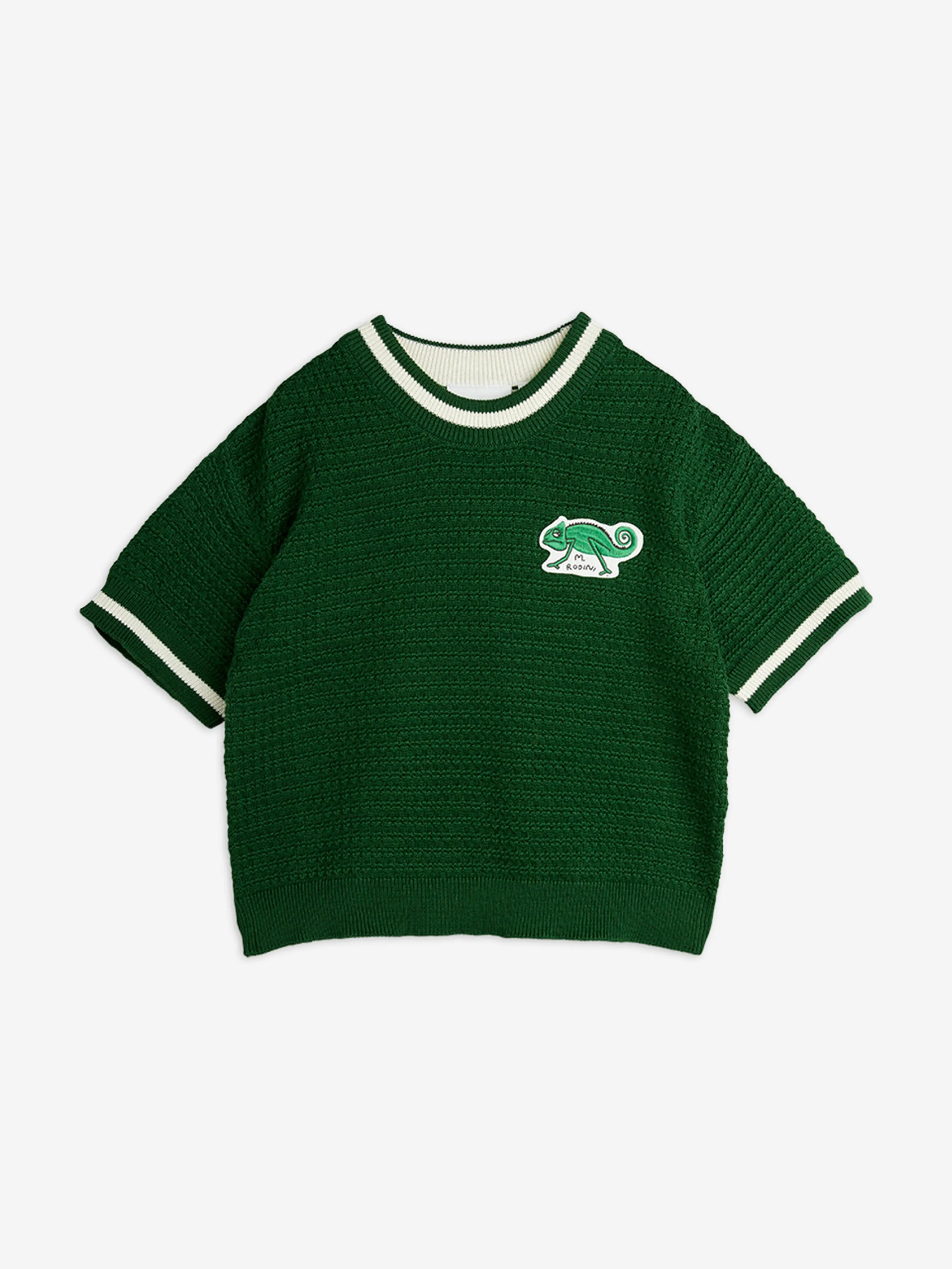 Kids Lizard Patch Crochet Knit T-Shirt in Green