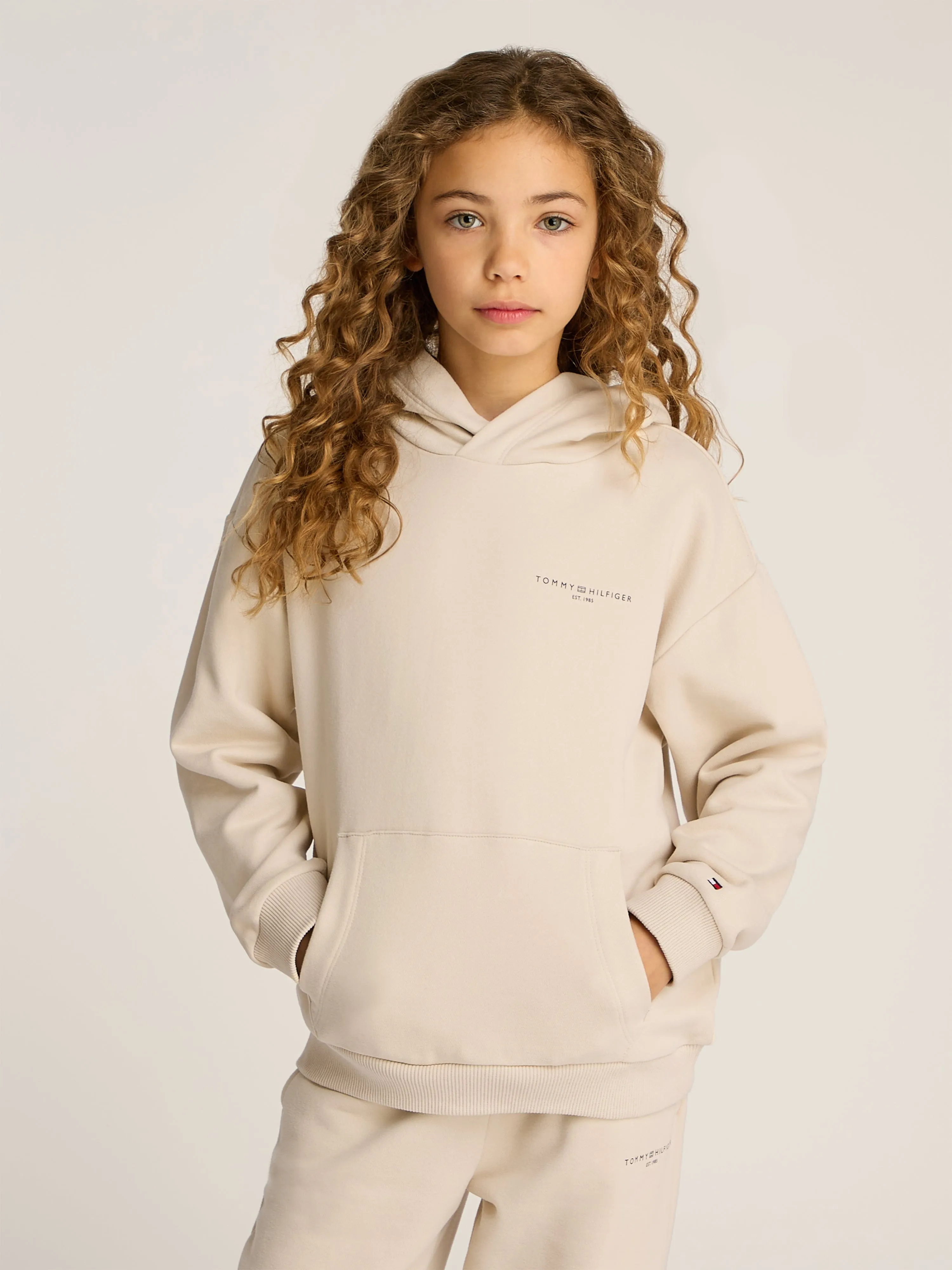 Kids Mini Corp Logo Hoodie in Beige