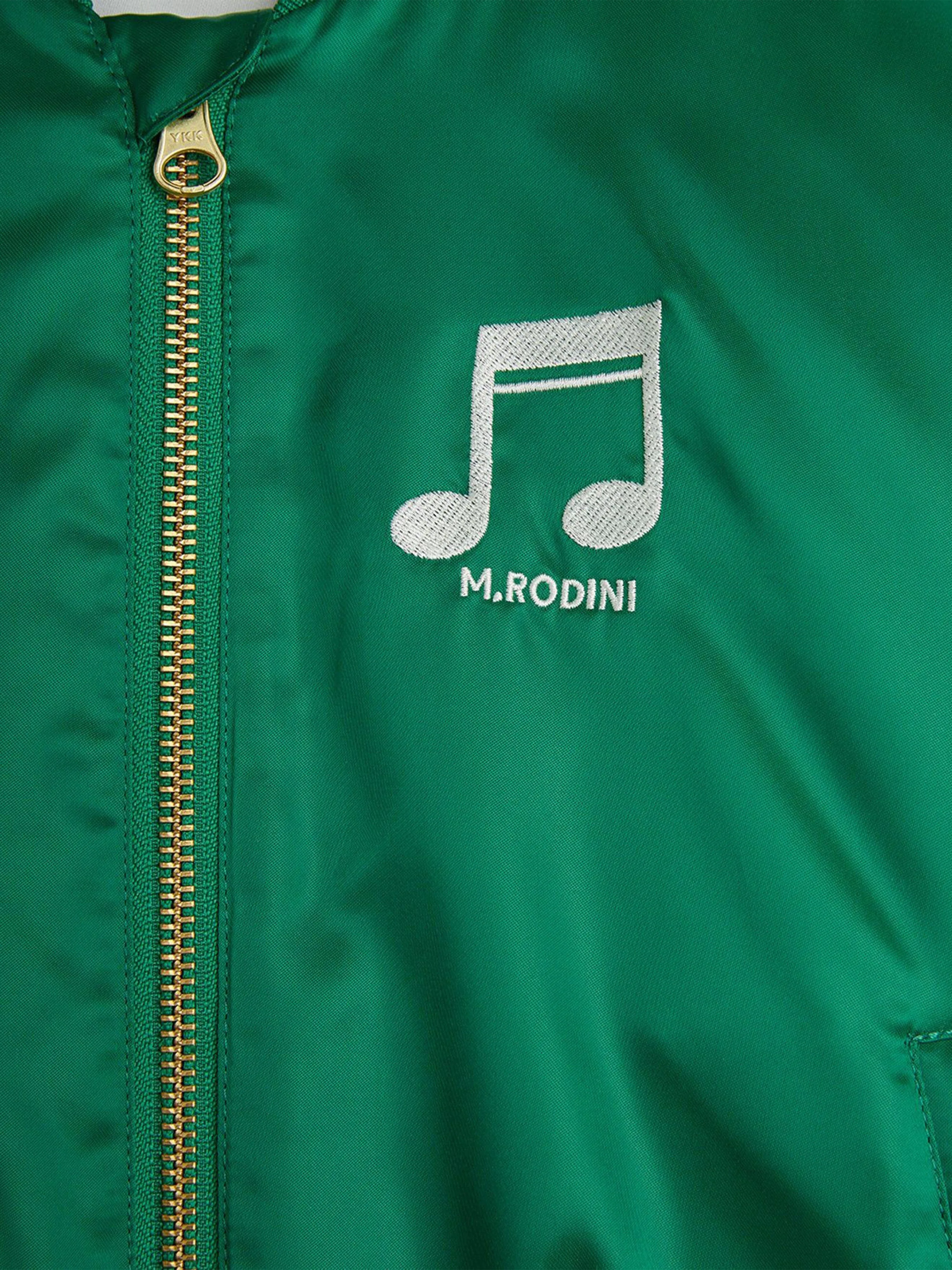 Kids Note Chenille Satin Baseball Jacket in Green