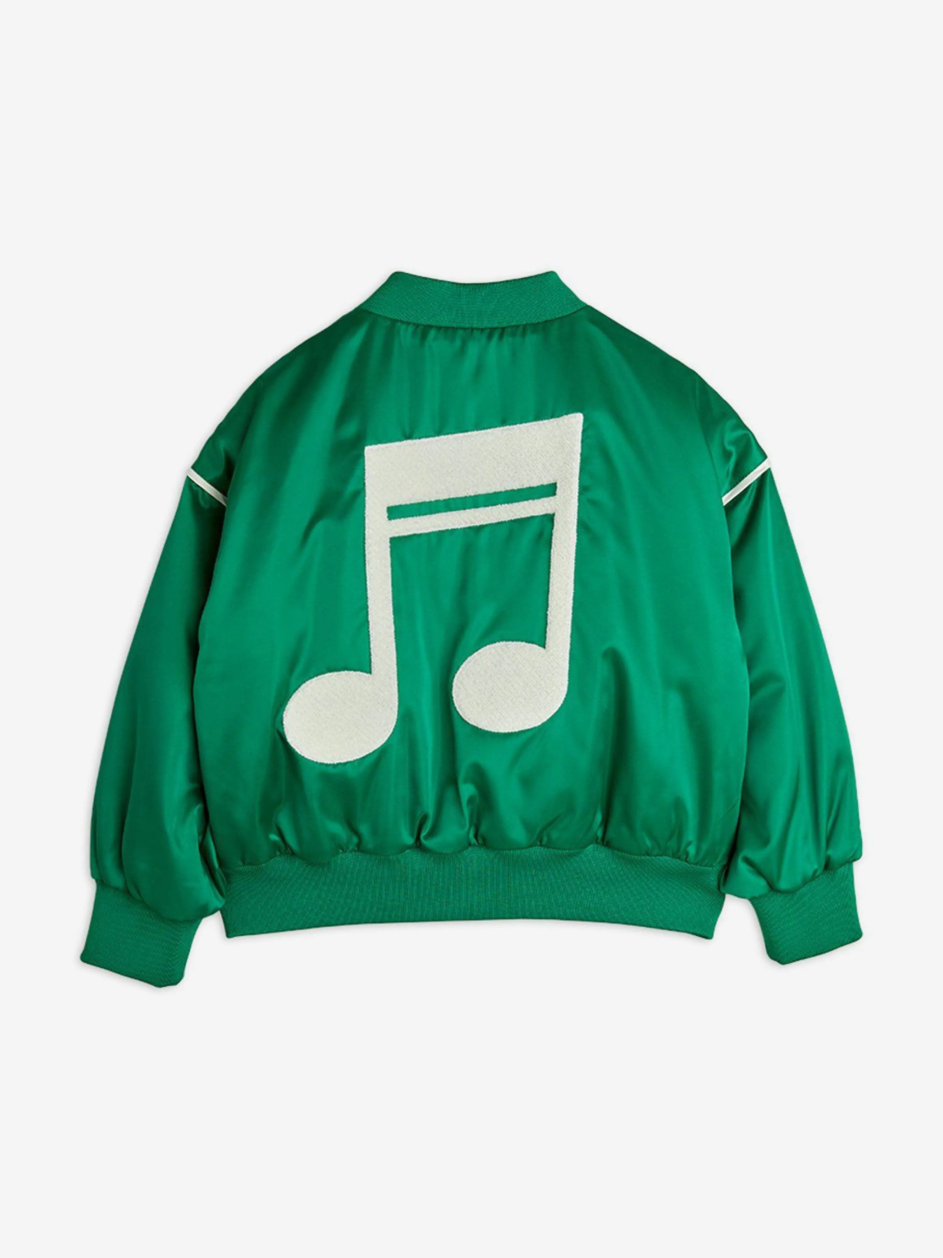 Kids Note Chenille Satin Baseball Jacket in Green