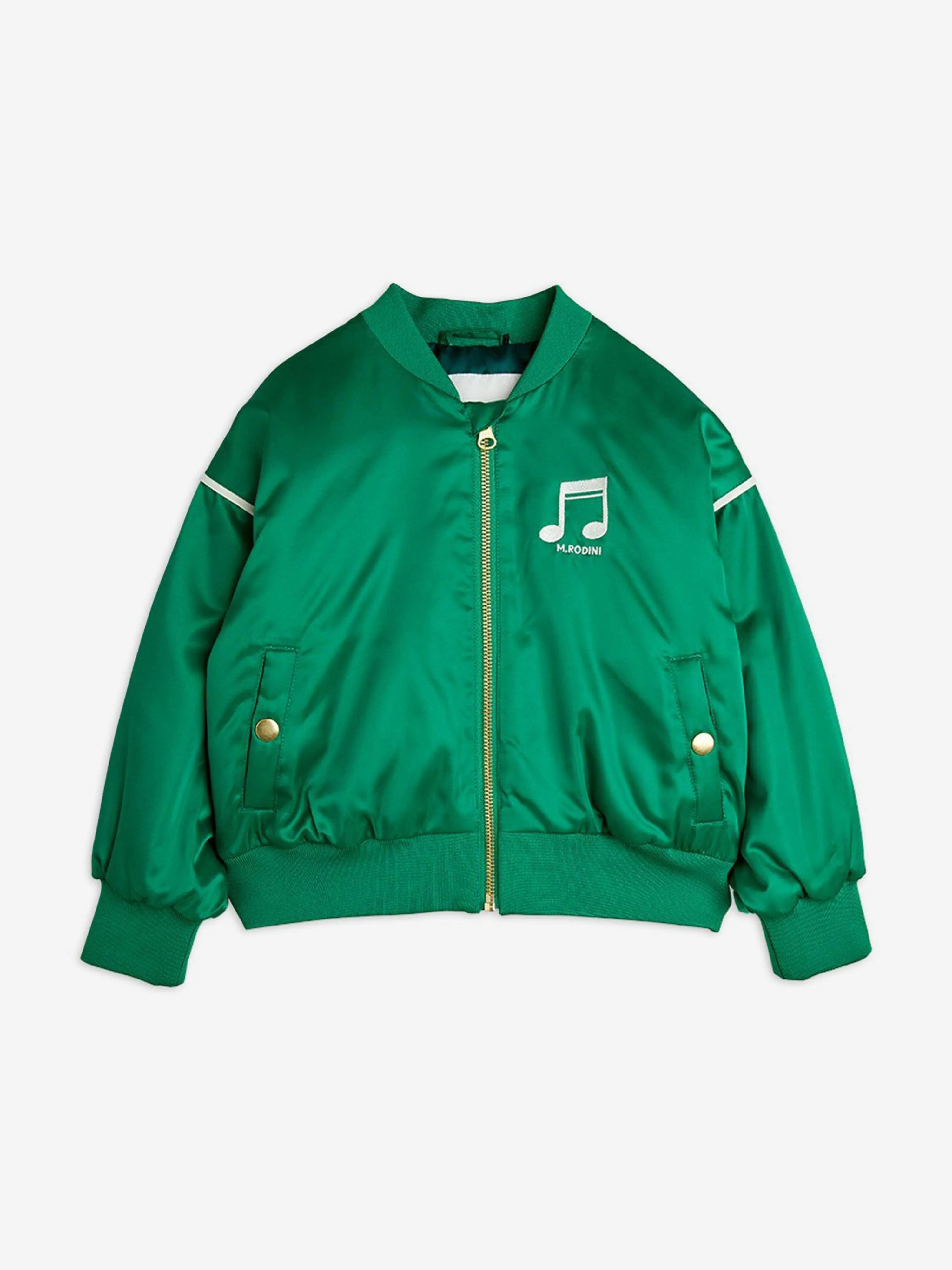 Kids Note Chenille Satin Baseball Jacket in Green