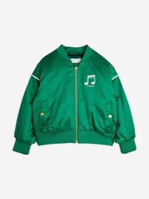 Kids Note Chenille Satin Baseball Jacket in Green