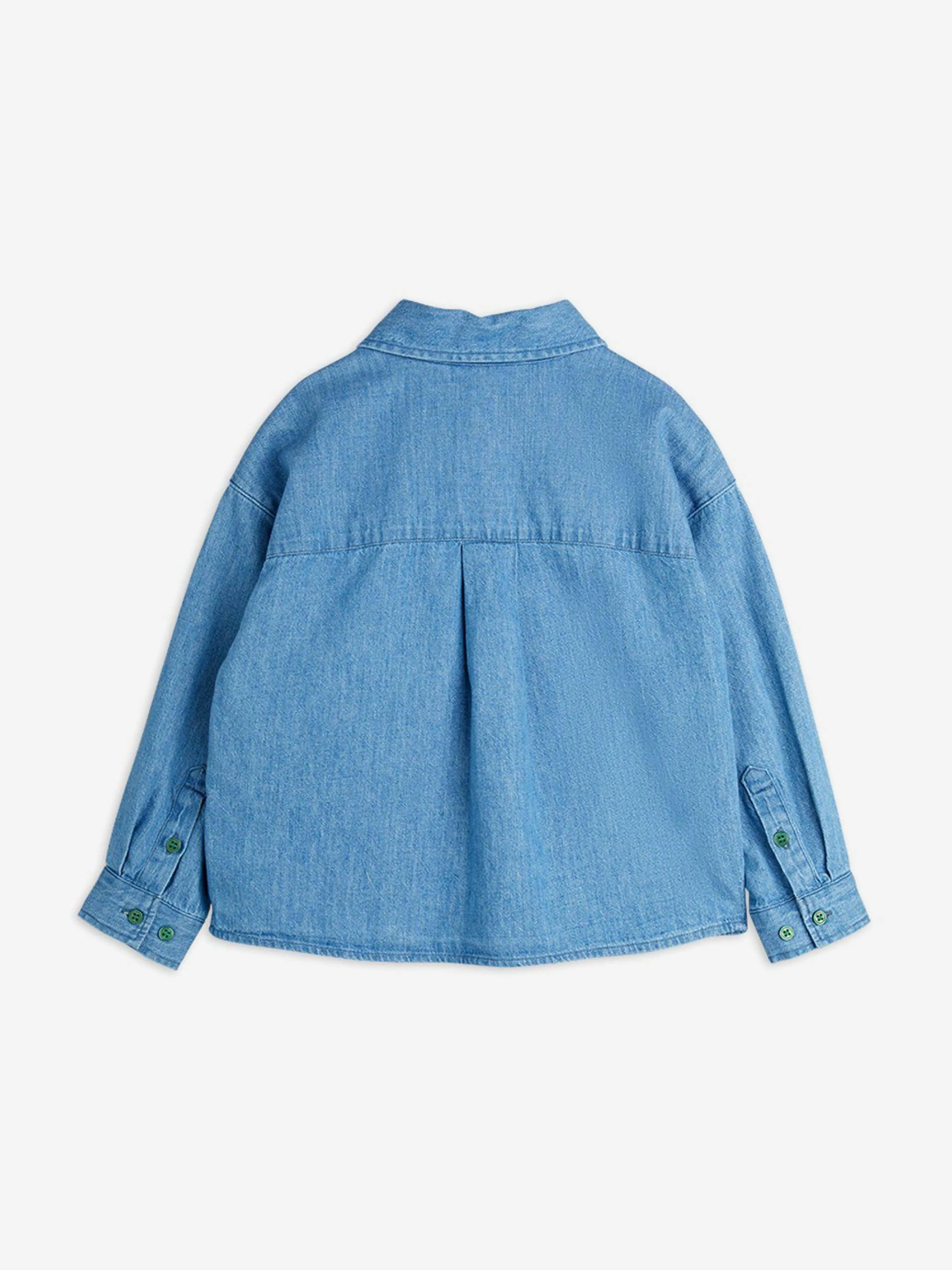 Kids Note Embroiderd Lightweight Denim Shirt in Blue