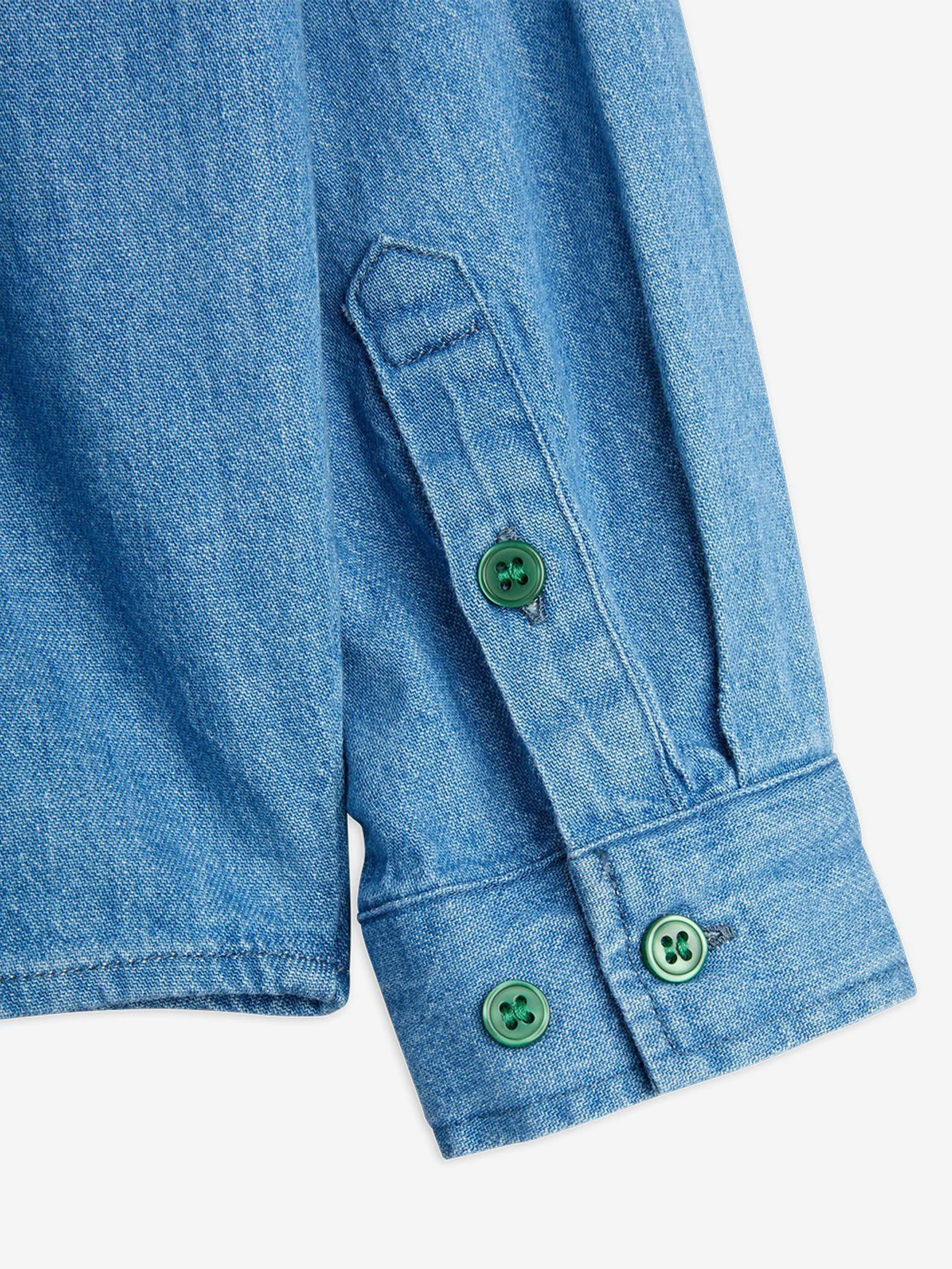 Kids Note Embroiderd Lightweight Denim Shirt in Blue