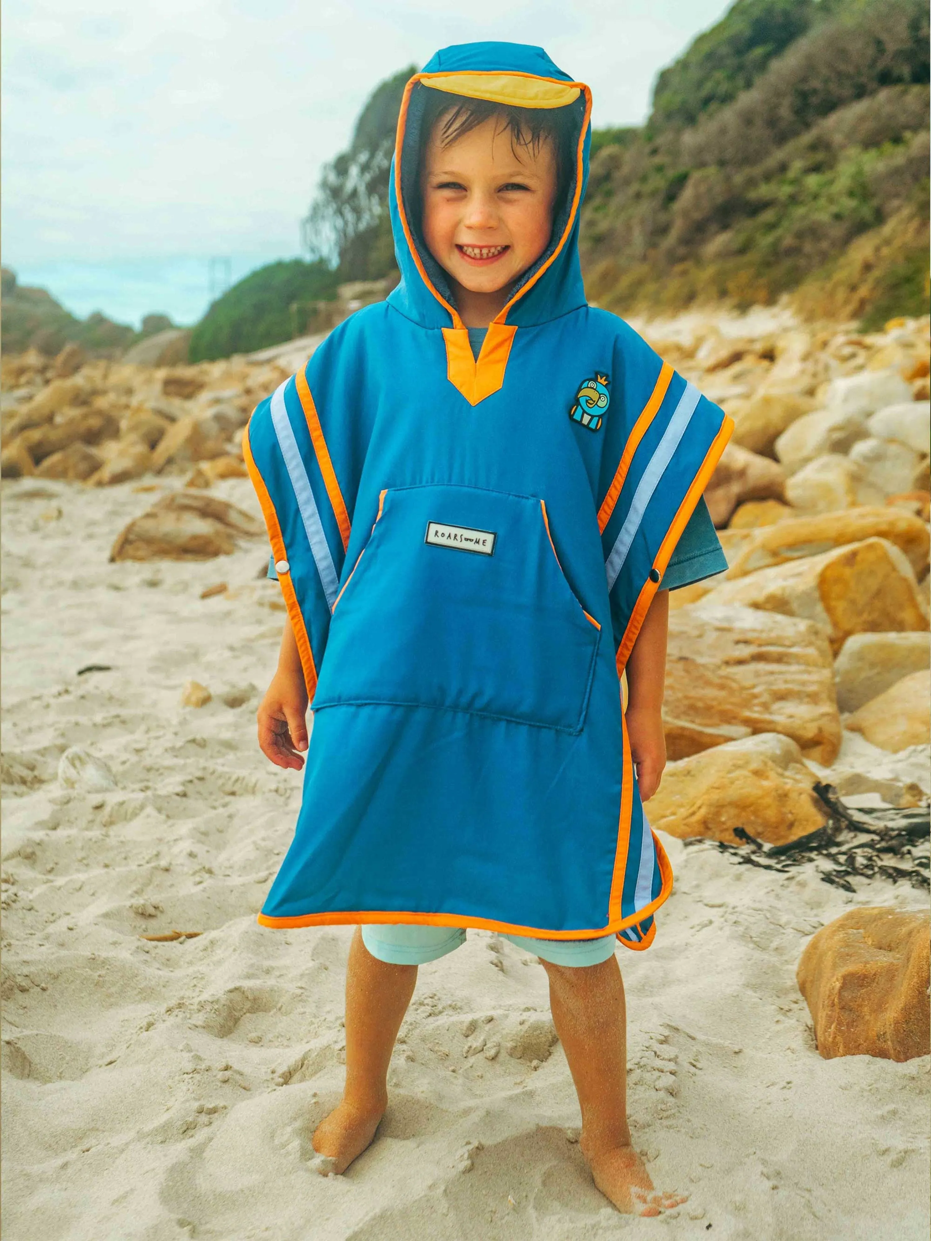 Kids Parrot Poncho Towel in Blue
