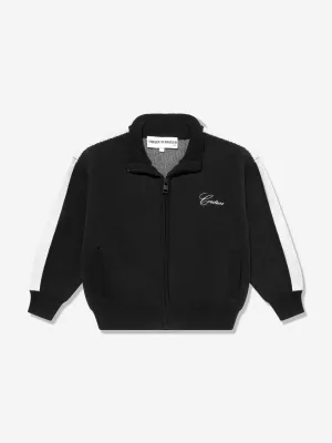 Kids Side Stripe Knitted Zip Through in Black