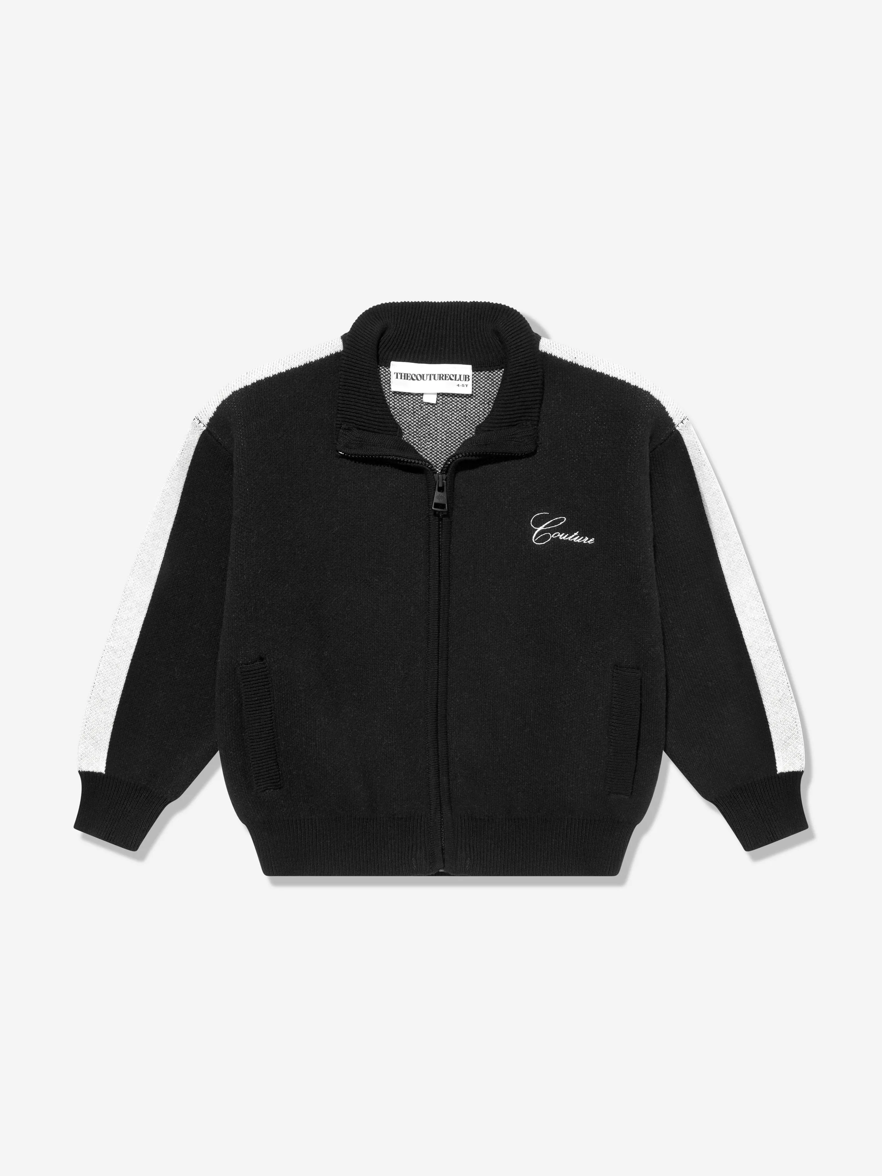 Kids Side Stripe Knitted Zip Through in Black