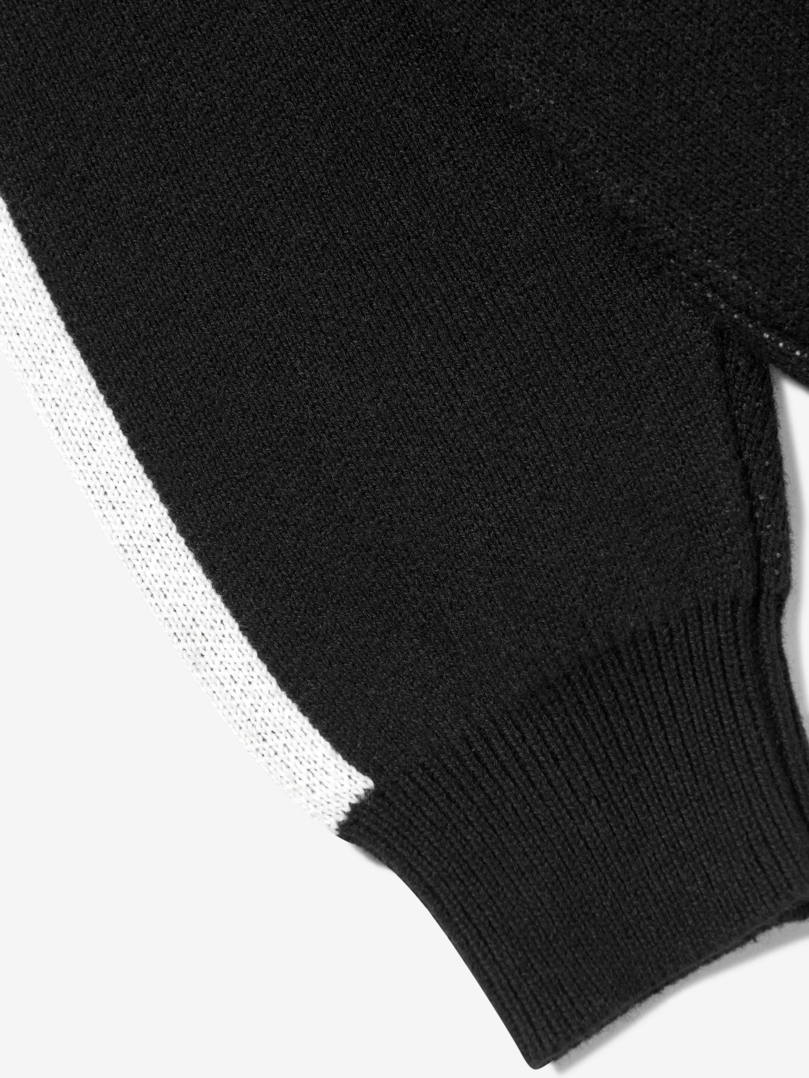 Kids Side Stripe Knitted Zip Through in Black