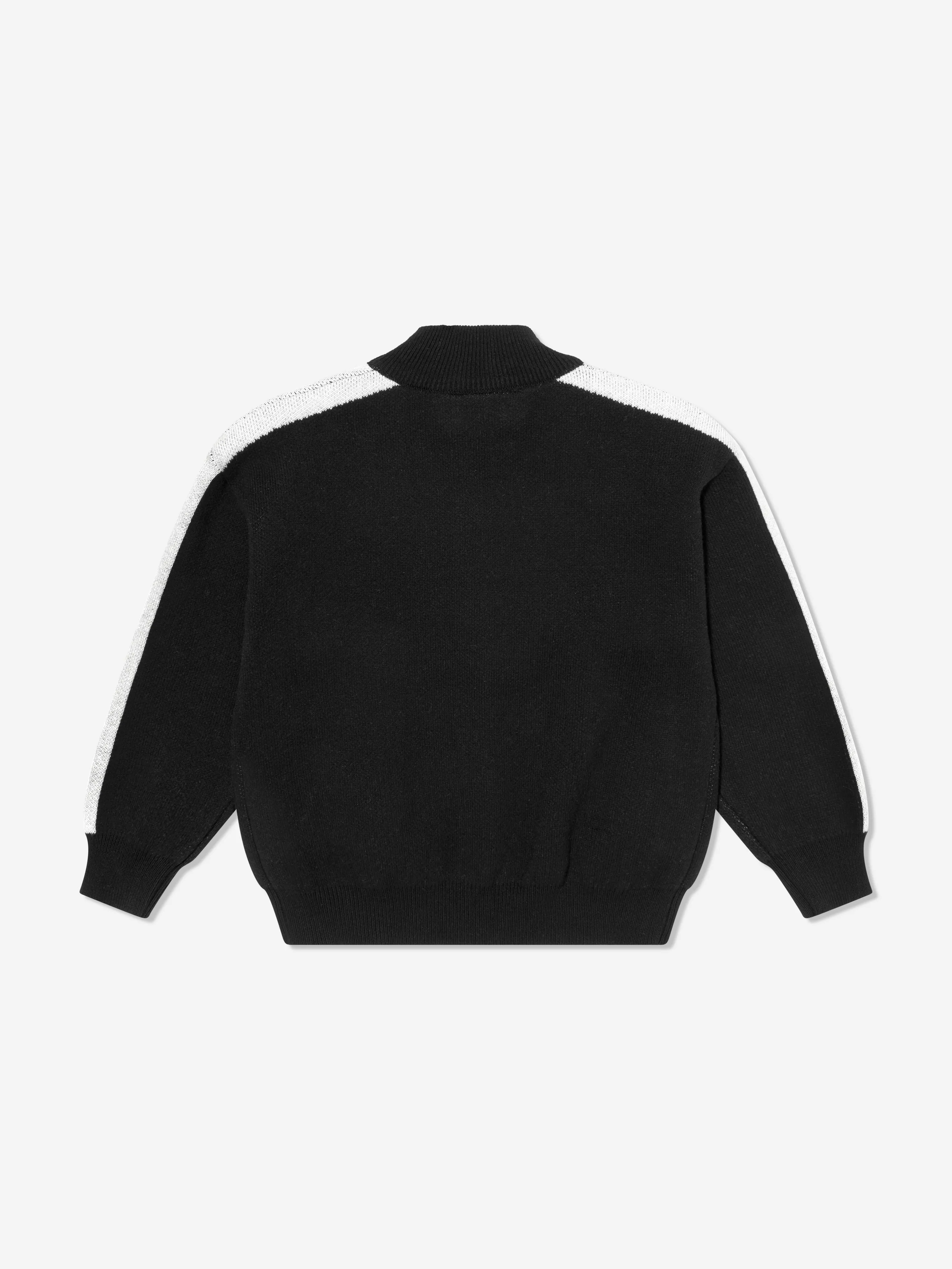 Kids Side Stripe Knitted Zip Through in Black