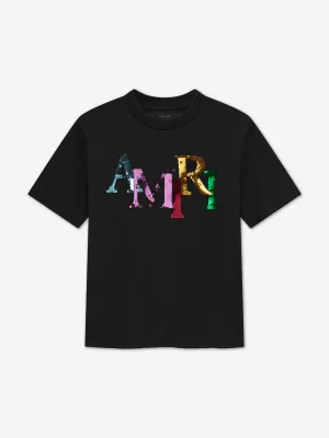 Kids Staggered Sequin T-Shirt in Black