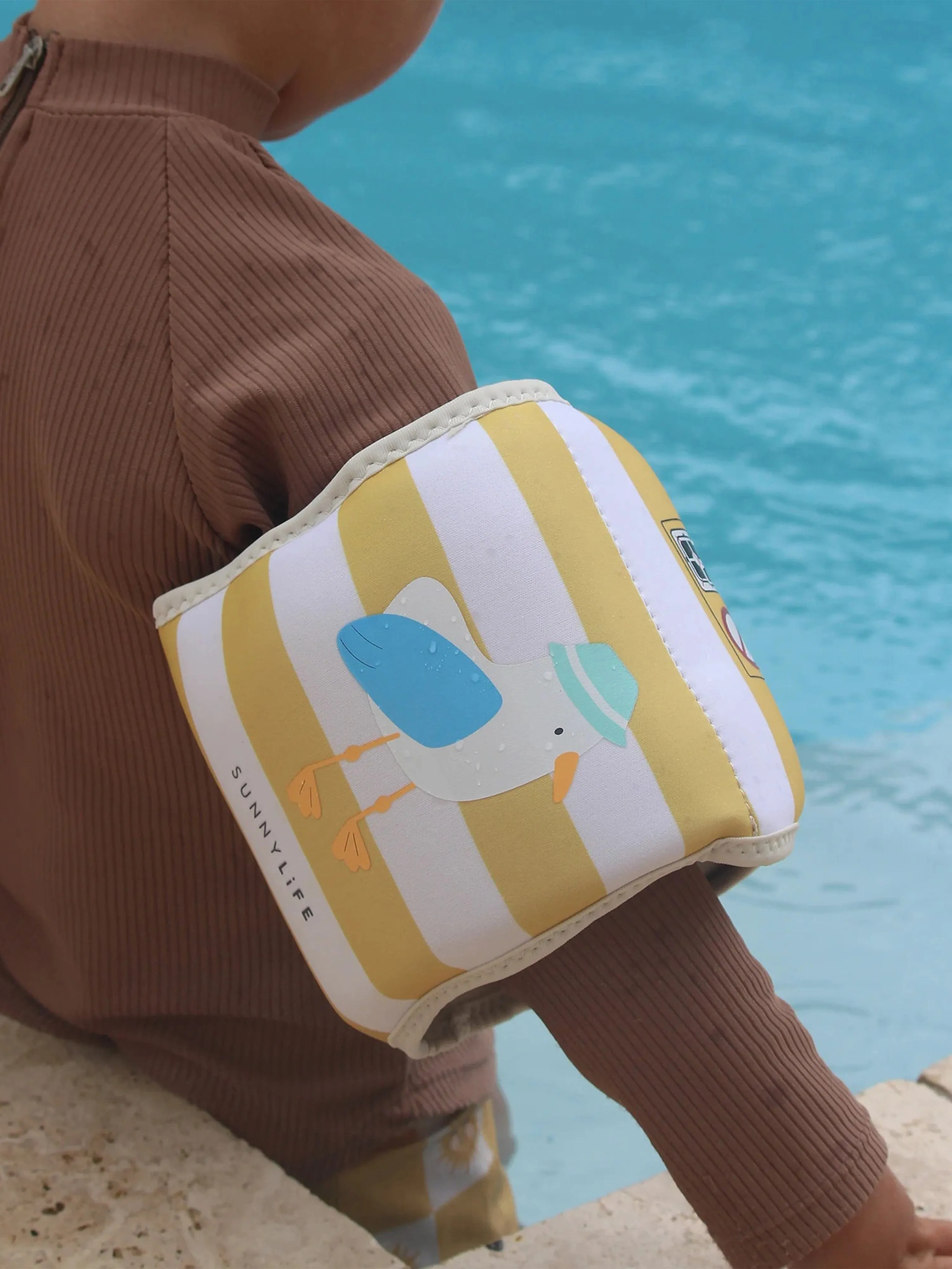 Kids Striped Neoprene Arm Bands Sid the Seagull in Yellow (30cm)