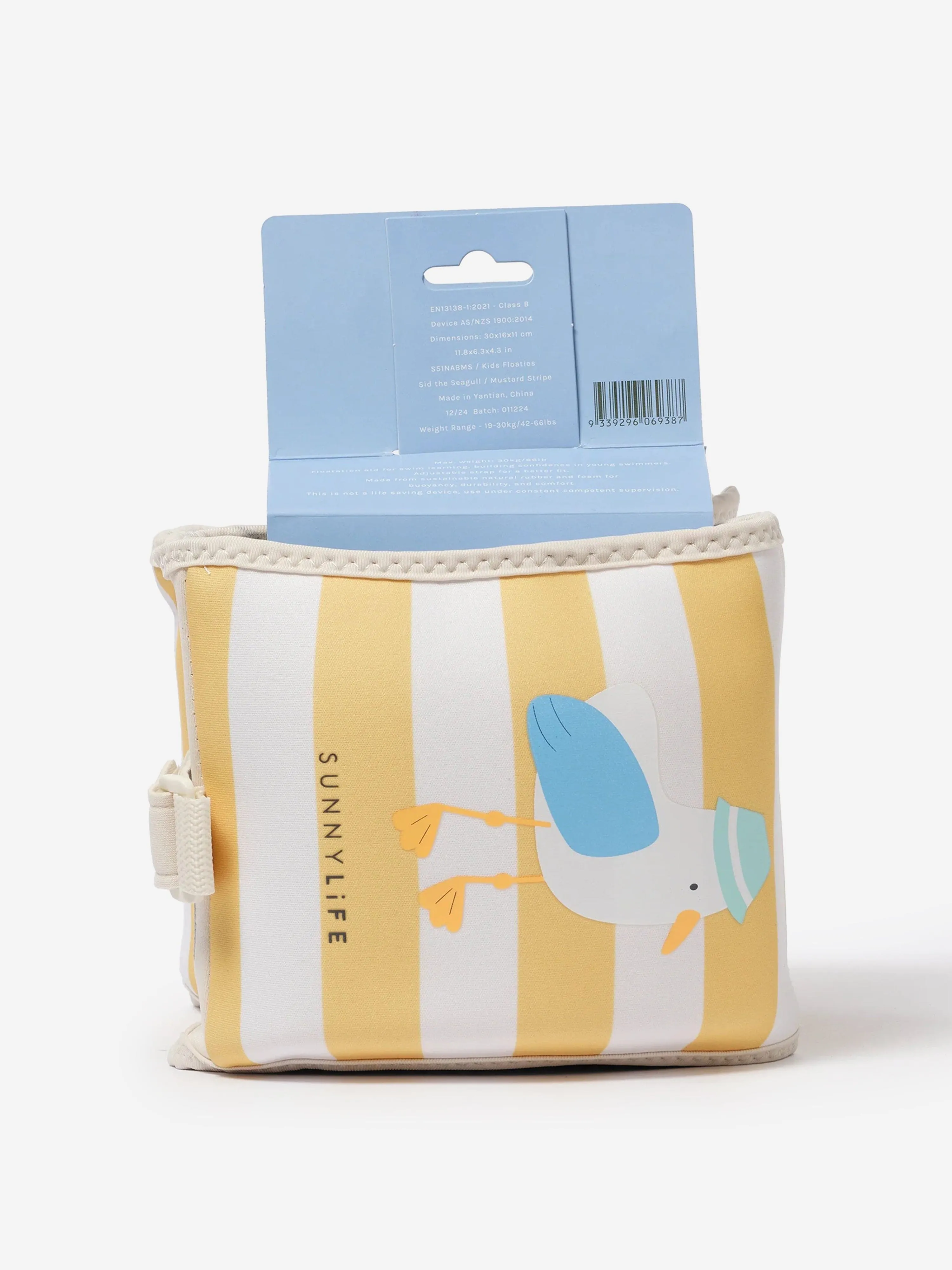 Kids Striped Neoprene Arm Bands Sid the Seagull in Yellow (30cm)
