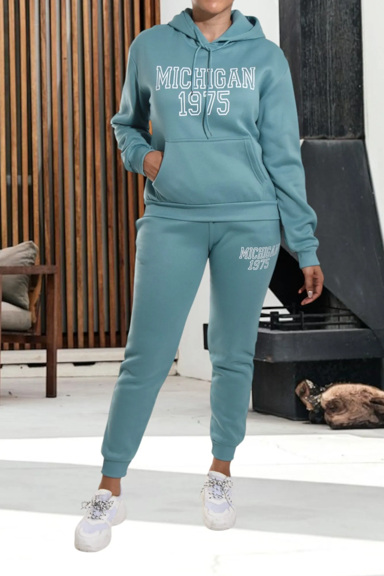 Letter Graphic Sage Hoody Tracksuit