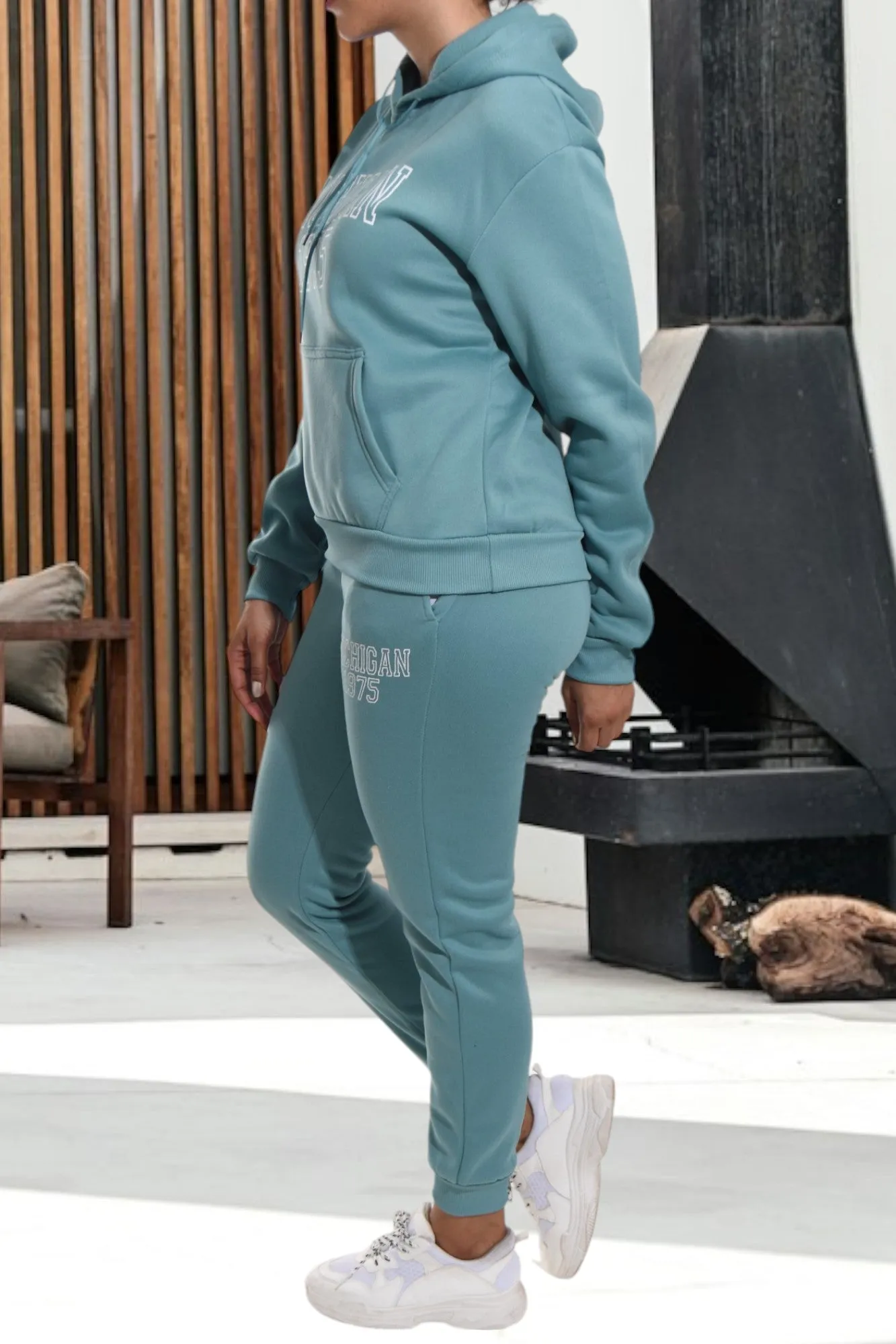 Letter Graphic Sage Hoody Tracksuit