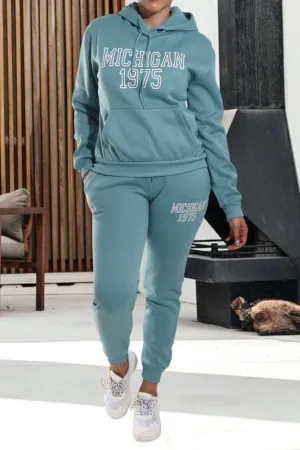 Letter Graphic Sage Hoody Tracksuit