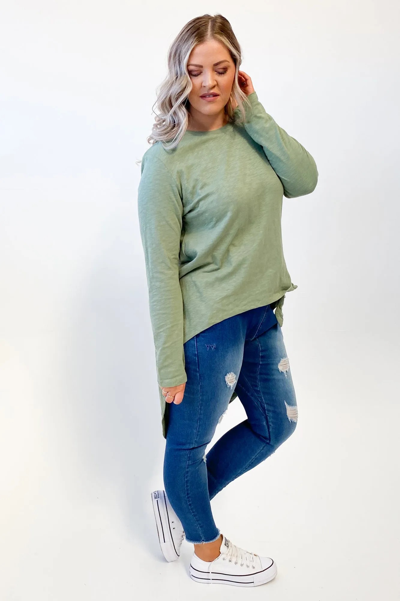 Little White Lie Michelle Tail Ls Tee Green